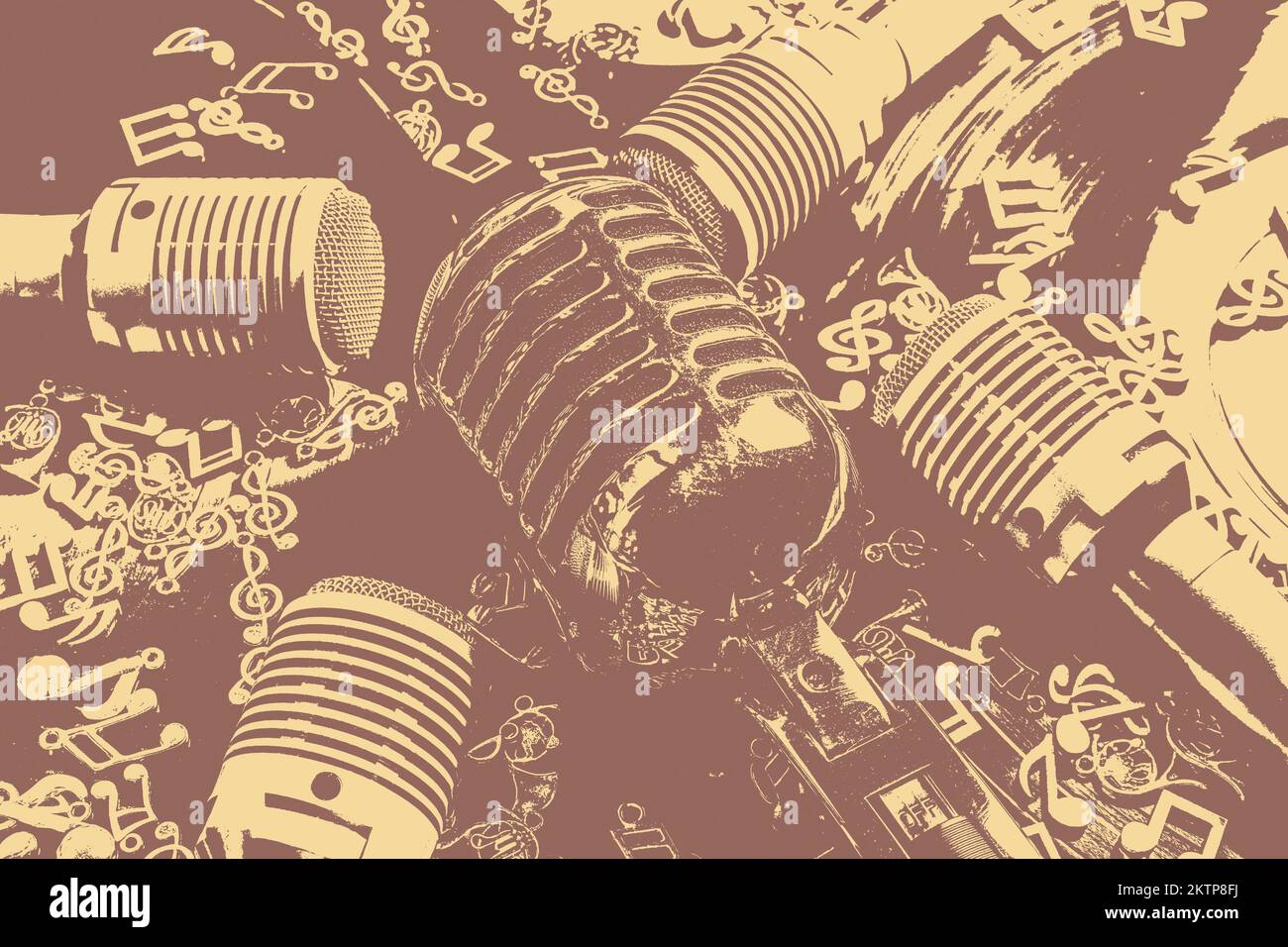 Antique audio art on a historic play in vocal nostalgia with mics and