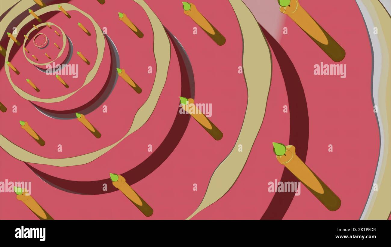 Abstract animation of birthday cake. Design. Circles move in streams ...