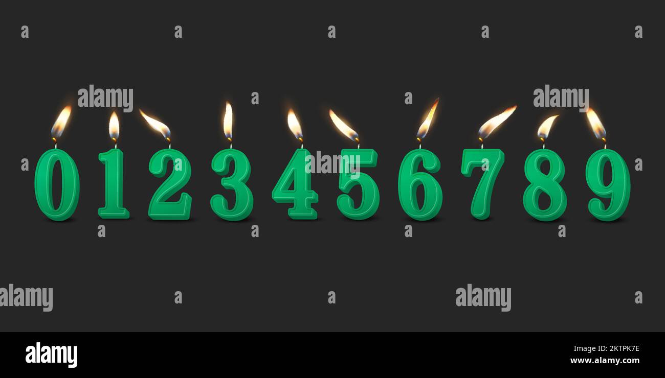 Vector 3d Realistic Paraffin or Wax Burning Green Birthday Party