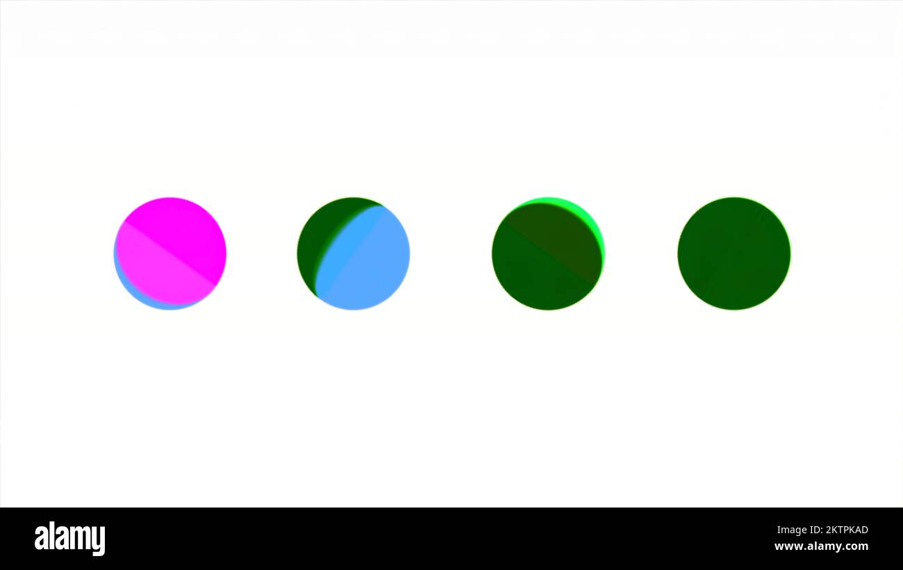 Row of dots changing color. Motion. Four circles with moving color ...