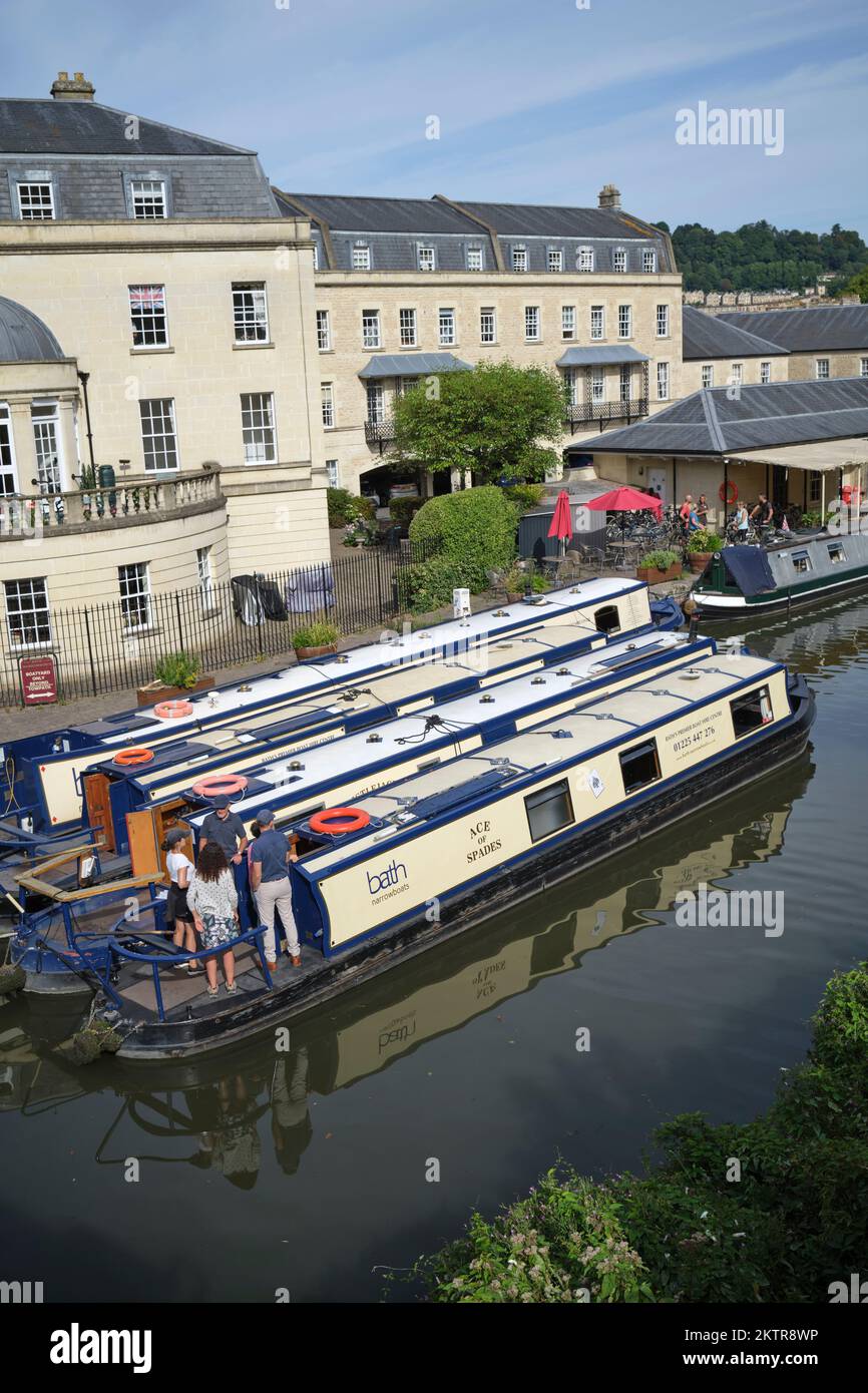 Bath Narrowboats on the Canal in Bath England Stock Photo