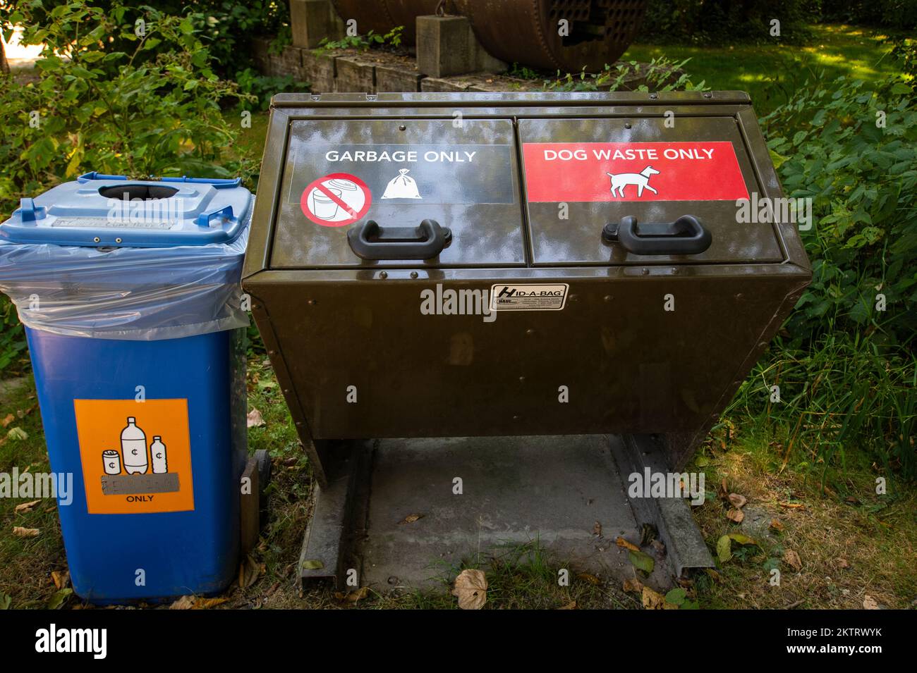 Garbage and recycling bins at Deas Island Regional Park in Delta