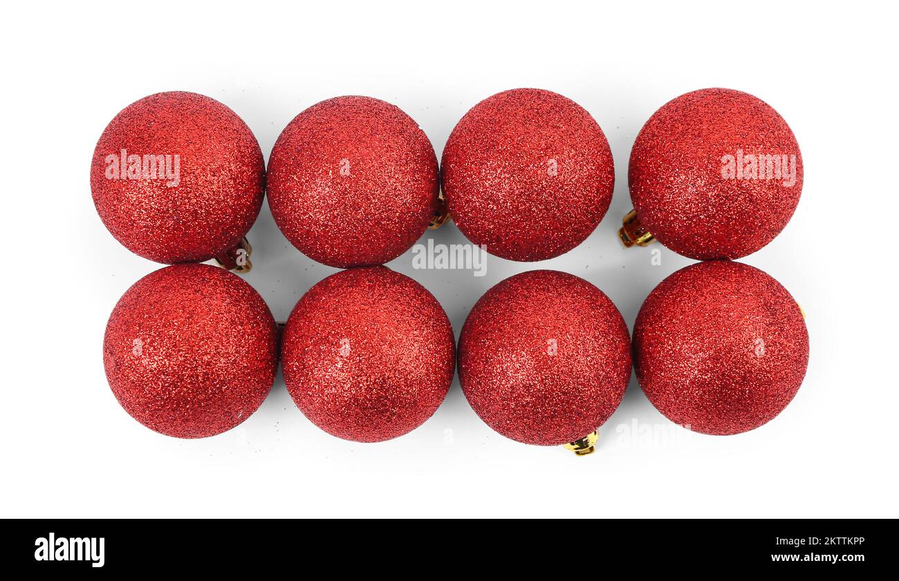 Beautiful red Christmas balls isolated on white background Stock Photo ...