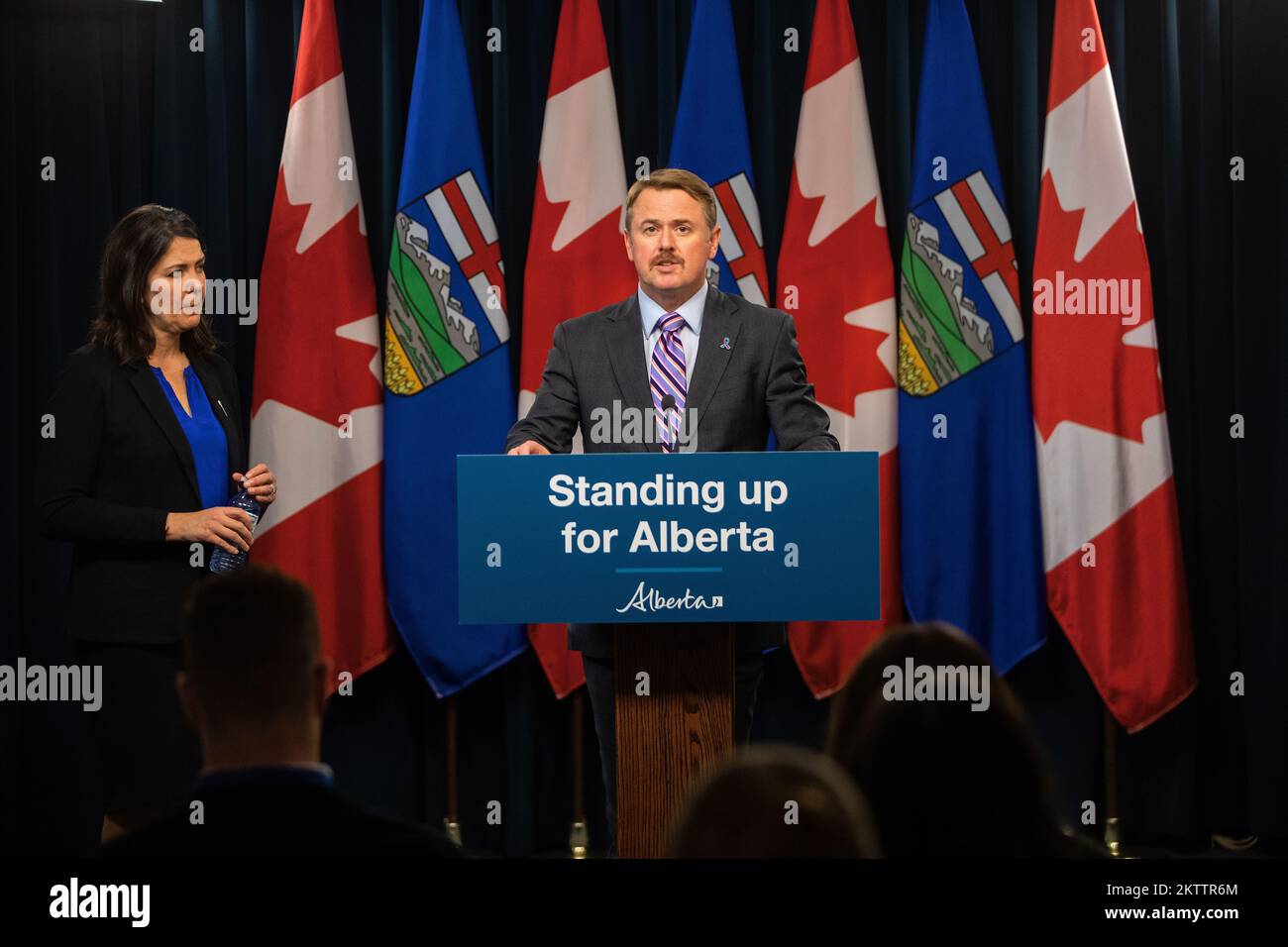 Alberta Premier Danielle Smith watches Minister of Justice and