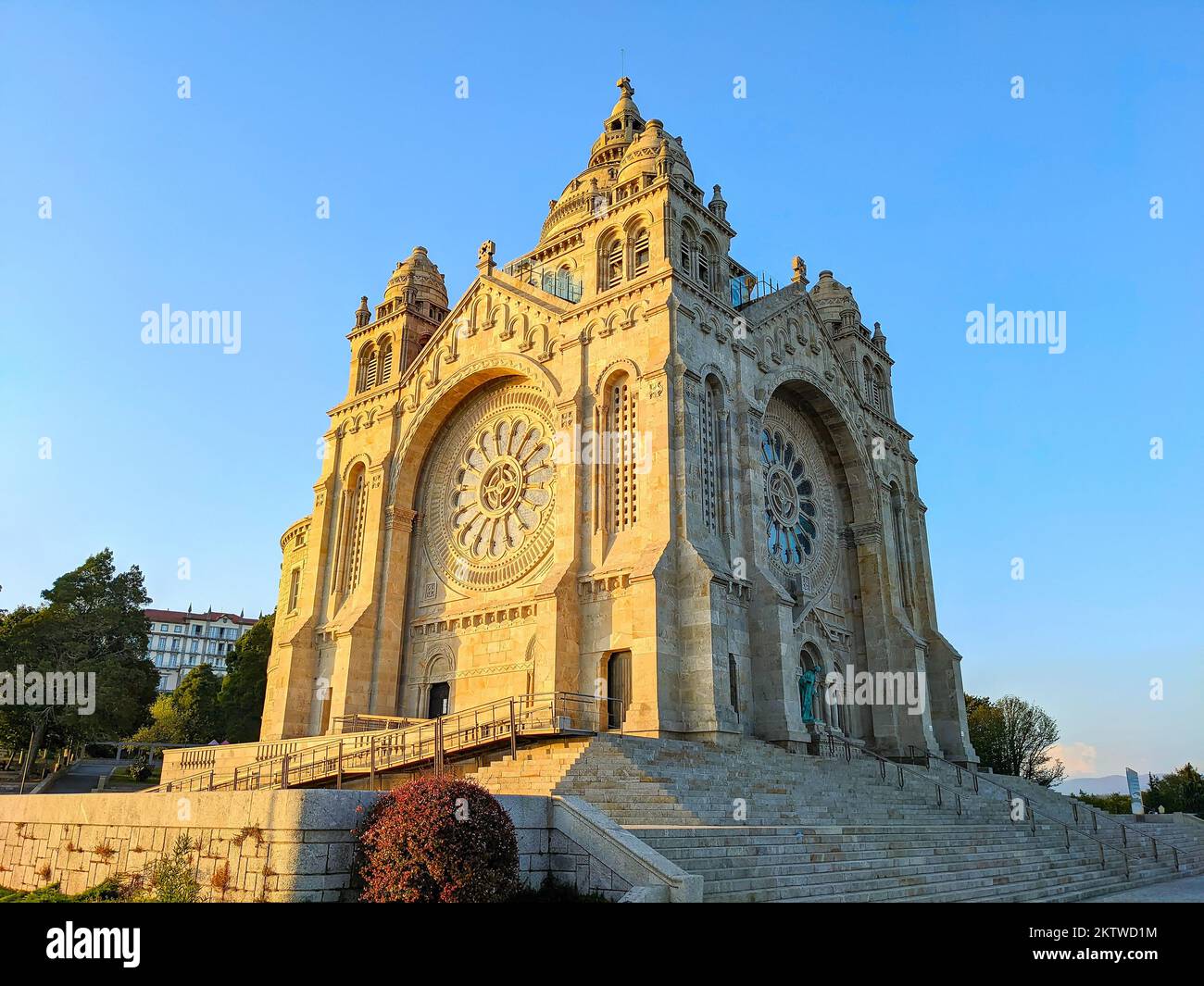 Gothic church in evening sunshine, Santa Luiza hill, Viano do Castelo, Portugal Stock Photo