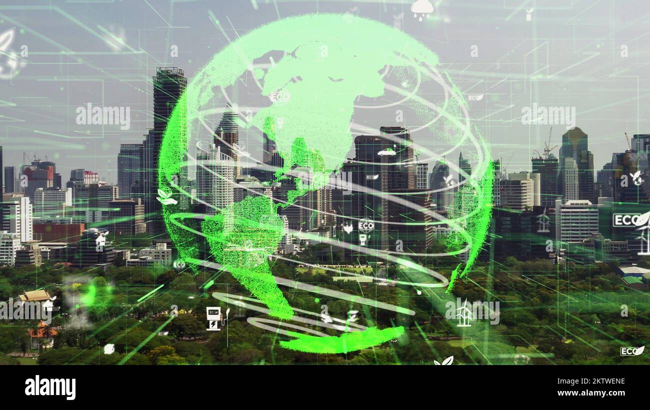 Green city technology shifting towards sustainable alteration concept by clean energy , recycling and zero waste management to reduce pollution Stock Photo
