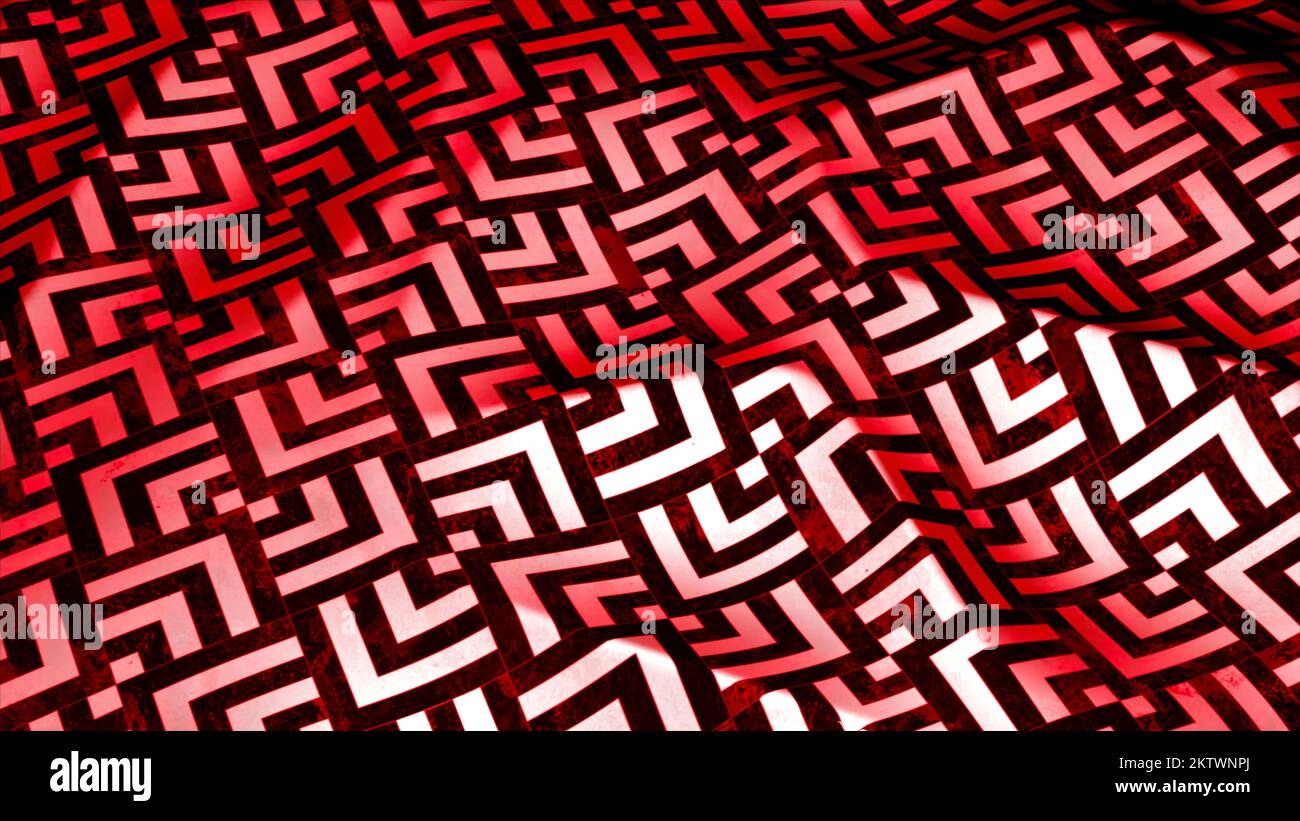 Red pattern on the floor. Motion.A vivid 3d illustration with black ...