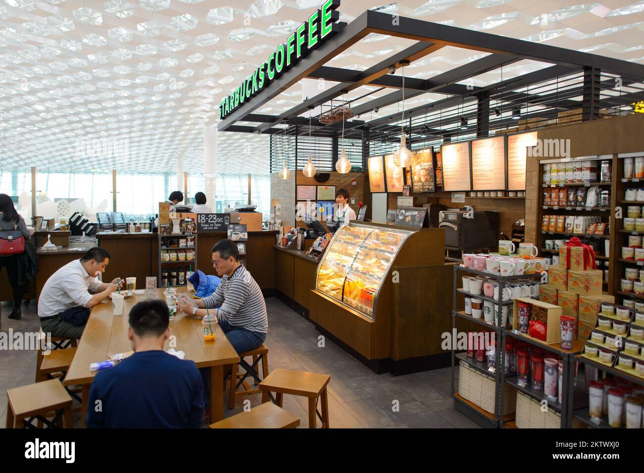 SHENZHEN, CHINA FEBRUARY 16, 2015 Starbucks Cafe interior. Starbucks
