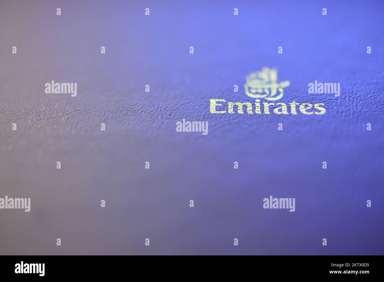 DUBAI, UAE MARCH 31, 2015 Emirates logo on writing kit for A380