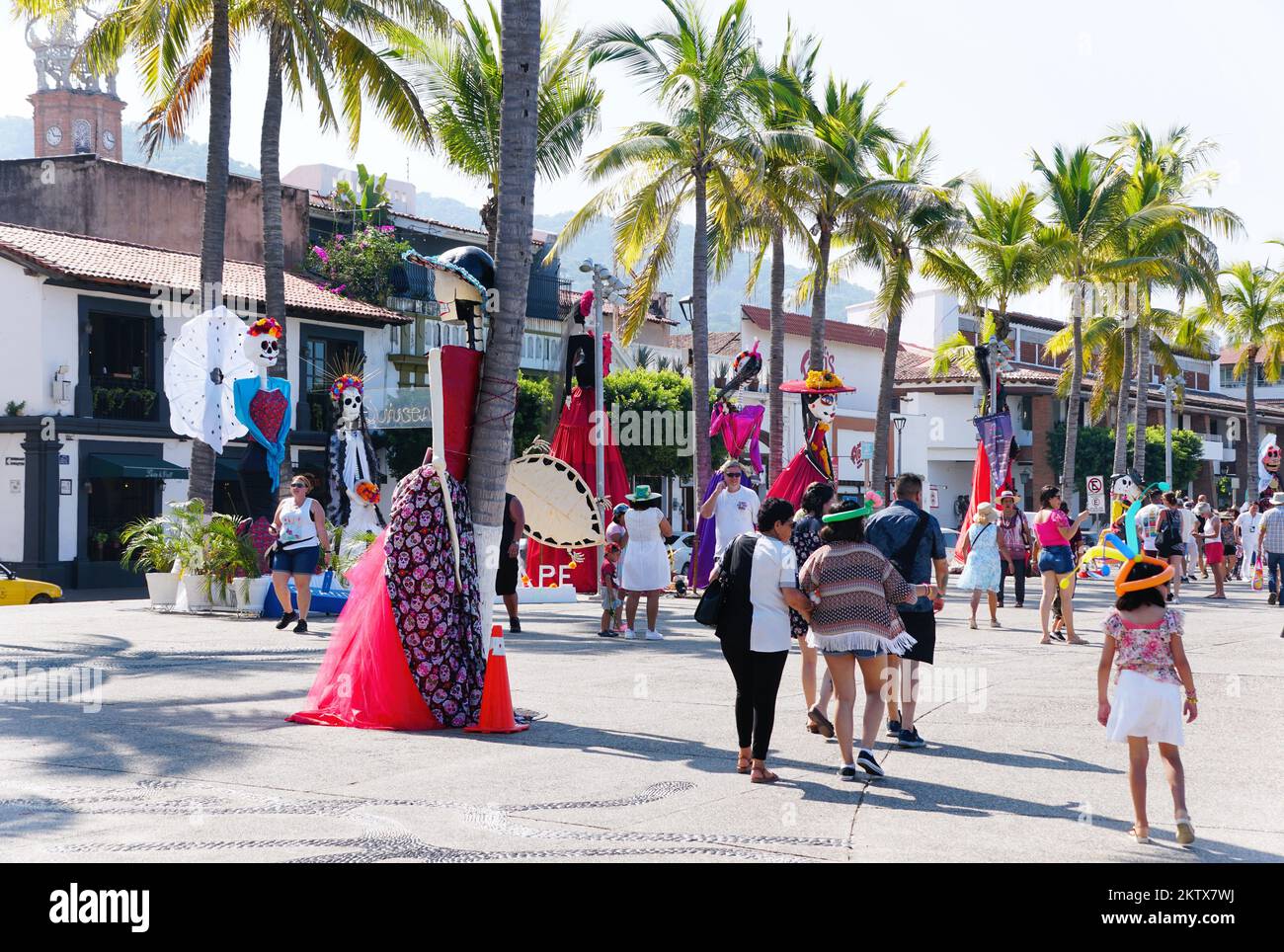 Puerto Vallarta, Mexico - November 9, 2022 - The view of the street with shrines in display for the Day of the Dead Stock Photo