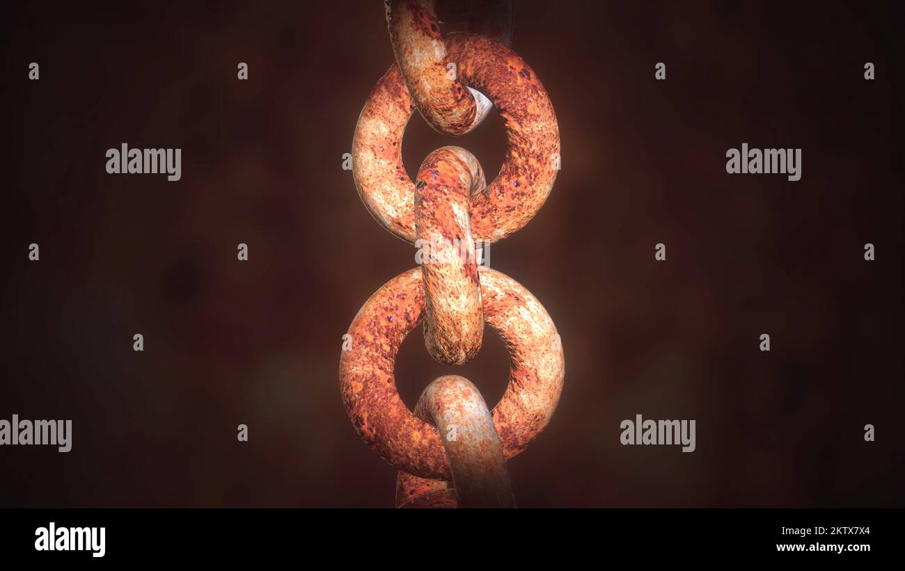 Dark background. Motion.A rusty white large chain in the animation that ...