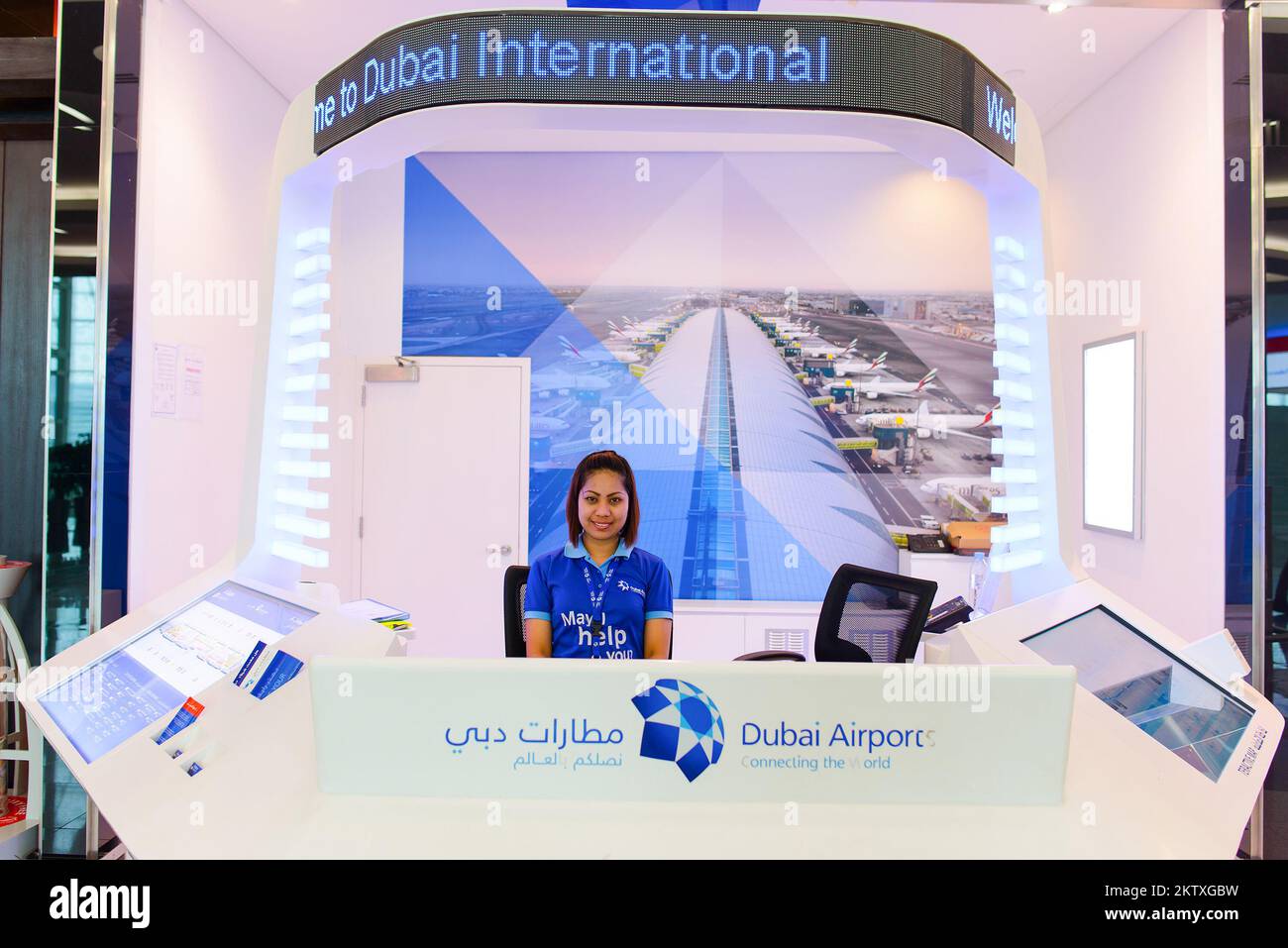 DUBAI, UAE APRIL 18, 2014 airport help desk. Dubai International
