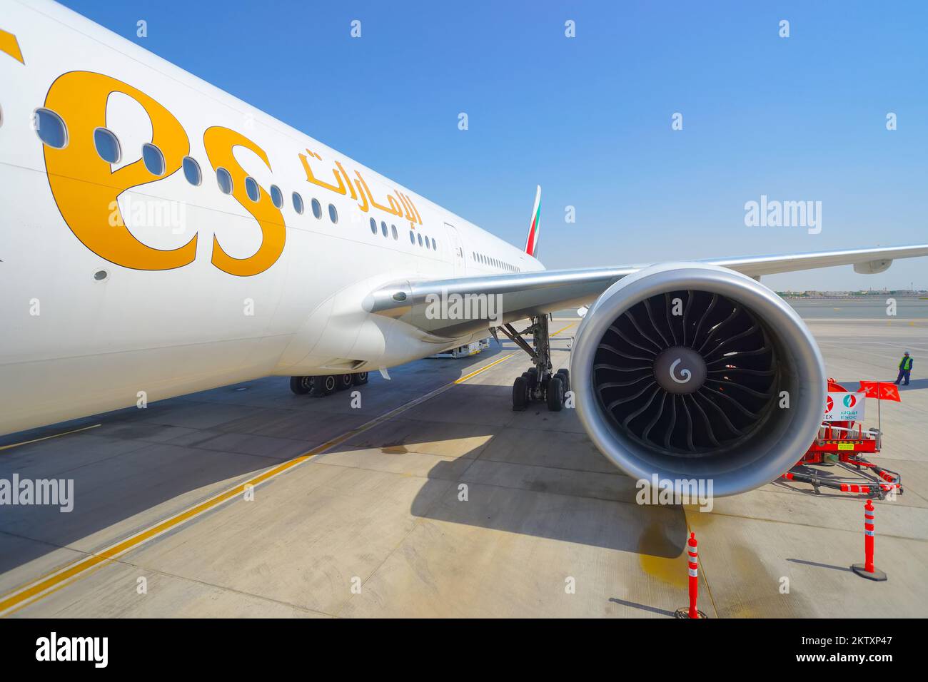DUBAI SEPTEMBER 27 Emirates Boeing777 in Dubai Airport. Emirates is