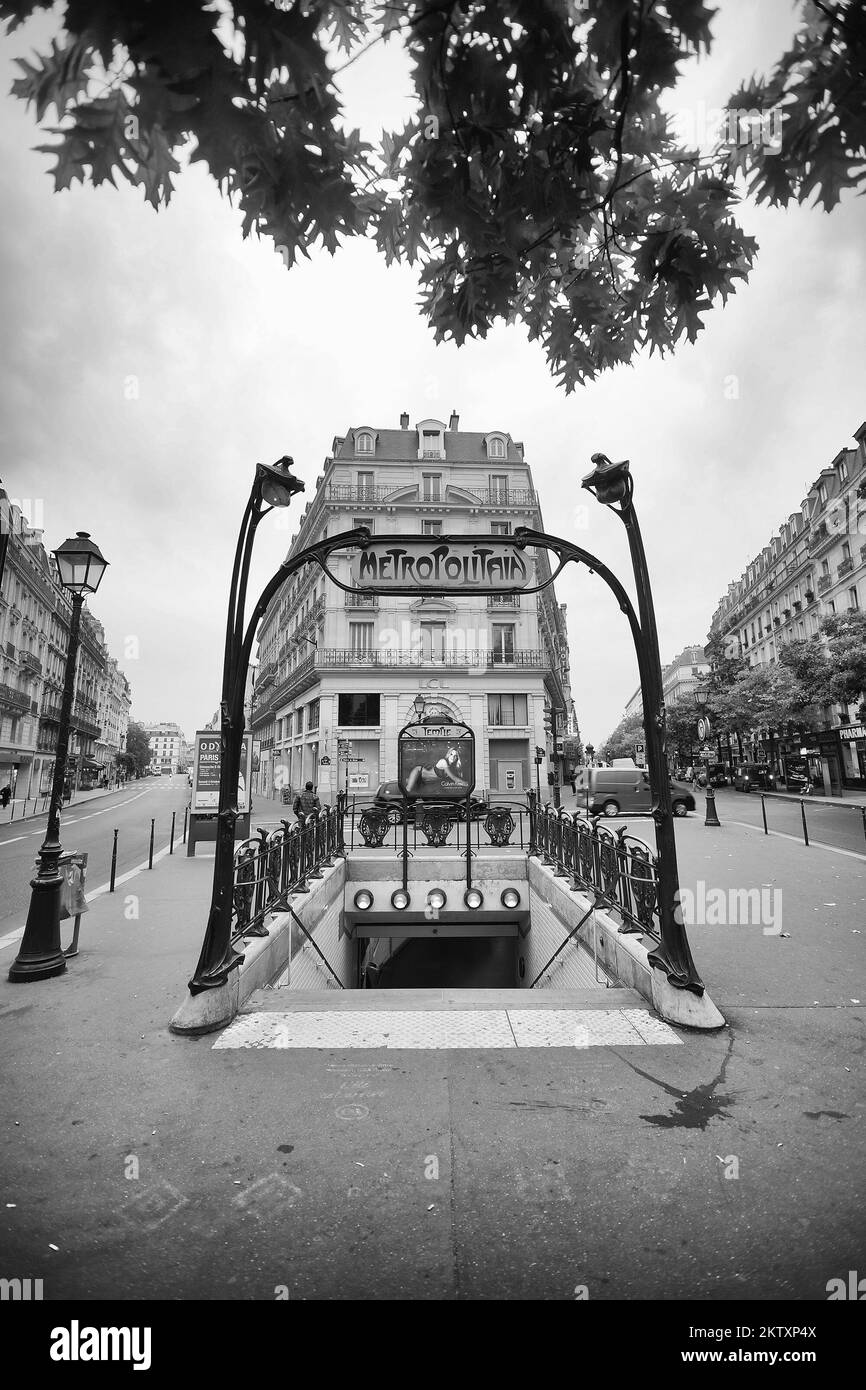 PARIS - SEPTEMBER 05, 2014: Paris Metropolitain entrance. The Paris Metro or Metropolitain is a rapid transit system in the Paris Metropolitan Area Stock Photo