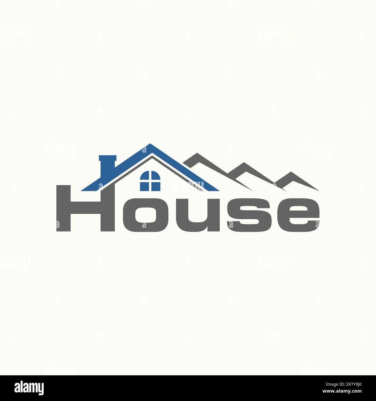 word HOUSE sans serif font with four roof home chimney window creative premium graphic logo design concept free vector typography or property Stock Vector