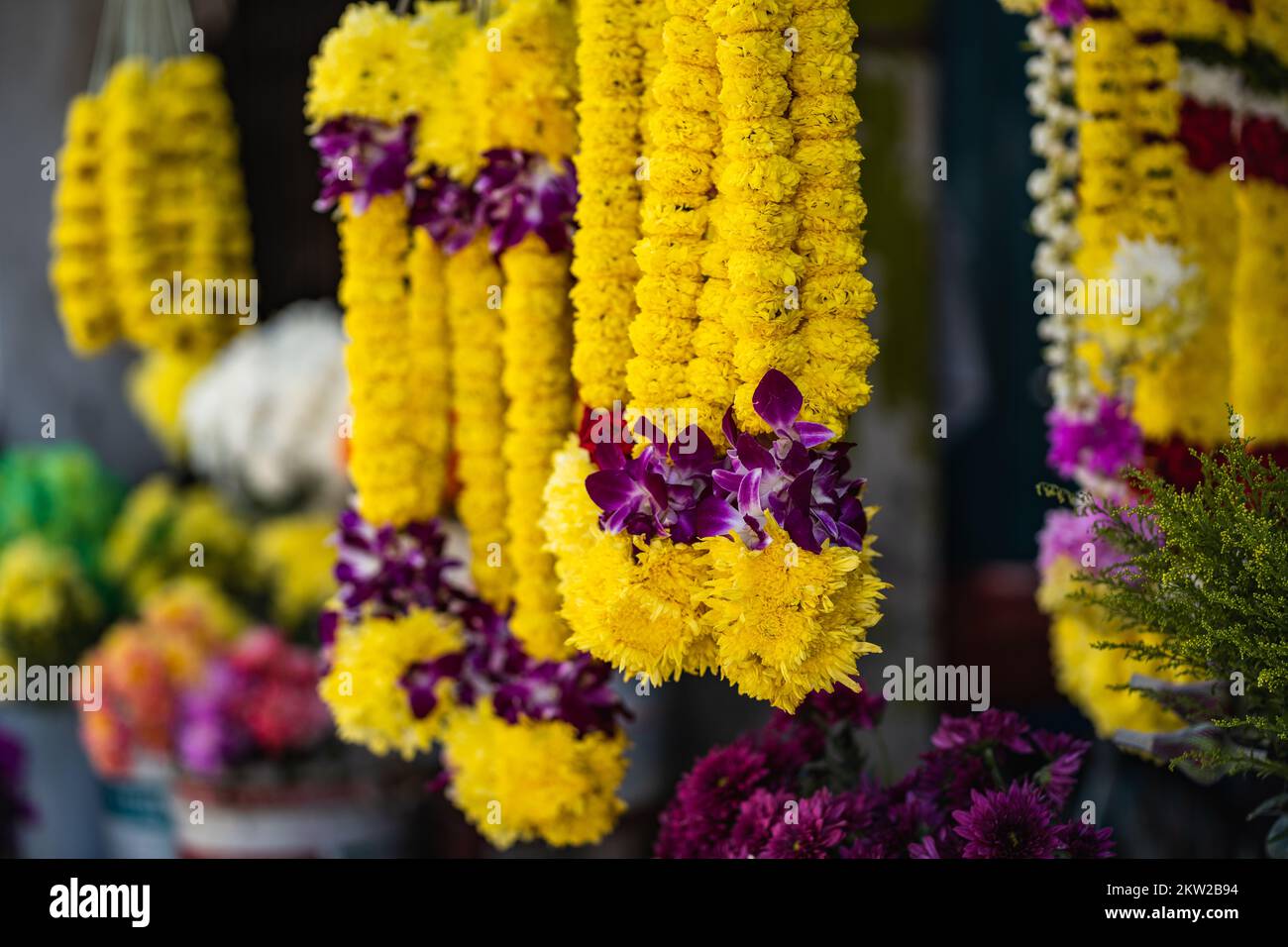 prayer beads and flower necklaces for buddhist/hinduist prayer Stock