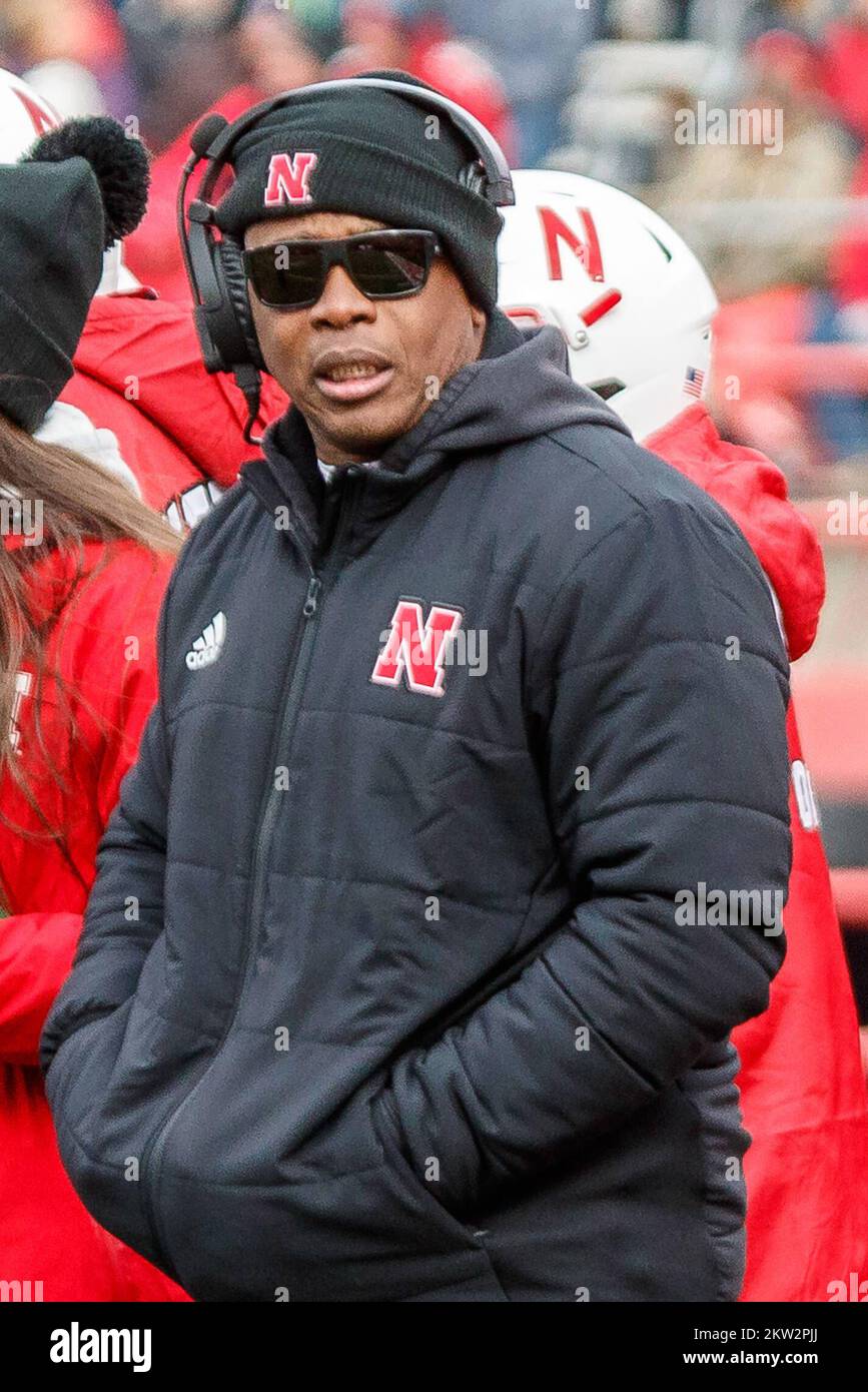 Lincoln, NE. U.S. 19th Nov, 2022. Nebraska Cornhuskers head coach Mickey Joseph during a NCAA Division 1 football game between Wisconsin Badgers and the Nebraska Cornhuskers at Memorial Stadium in Lincoln, NE.Wisconsin won 15-14.Attendance: 86,000.389th consecutive sellout.Michael Spomer/Cal Sport Media/Alamy Live News Stock Photo