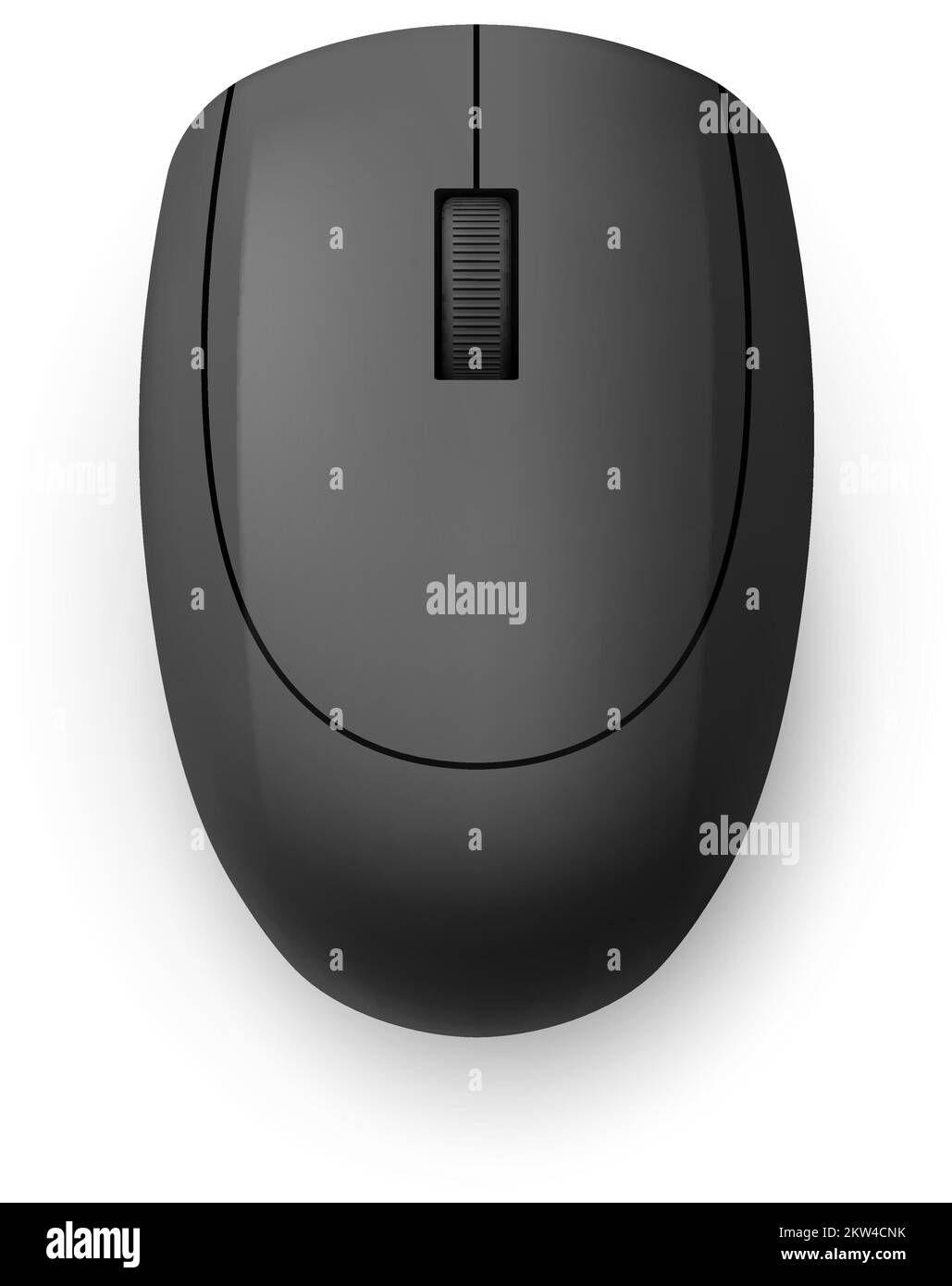 Black Realistic Wireless Computer Mouse. Top View. Matte Finish Soft