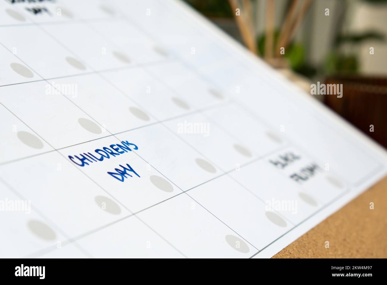 CHILDRENS DAY on calendar to remind important event or holiday appointment  Monthly PLANNER. Magnetic board with the days of the month. Place to enter  important matters schedule. Concept for business planning. Whiteboard