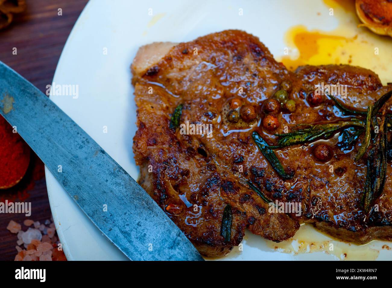 Roasted grilled ribeye beef steak butcher selection Stock Photo Alamy