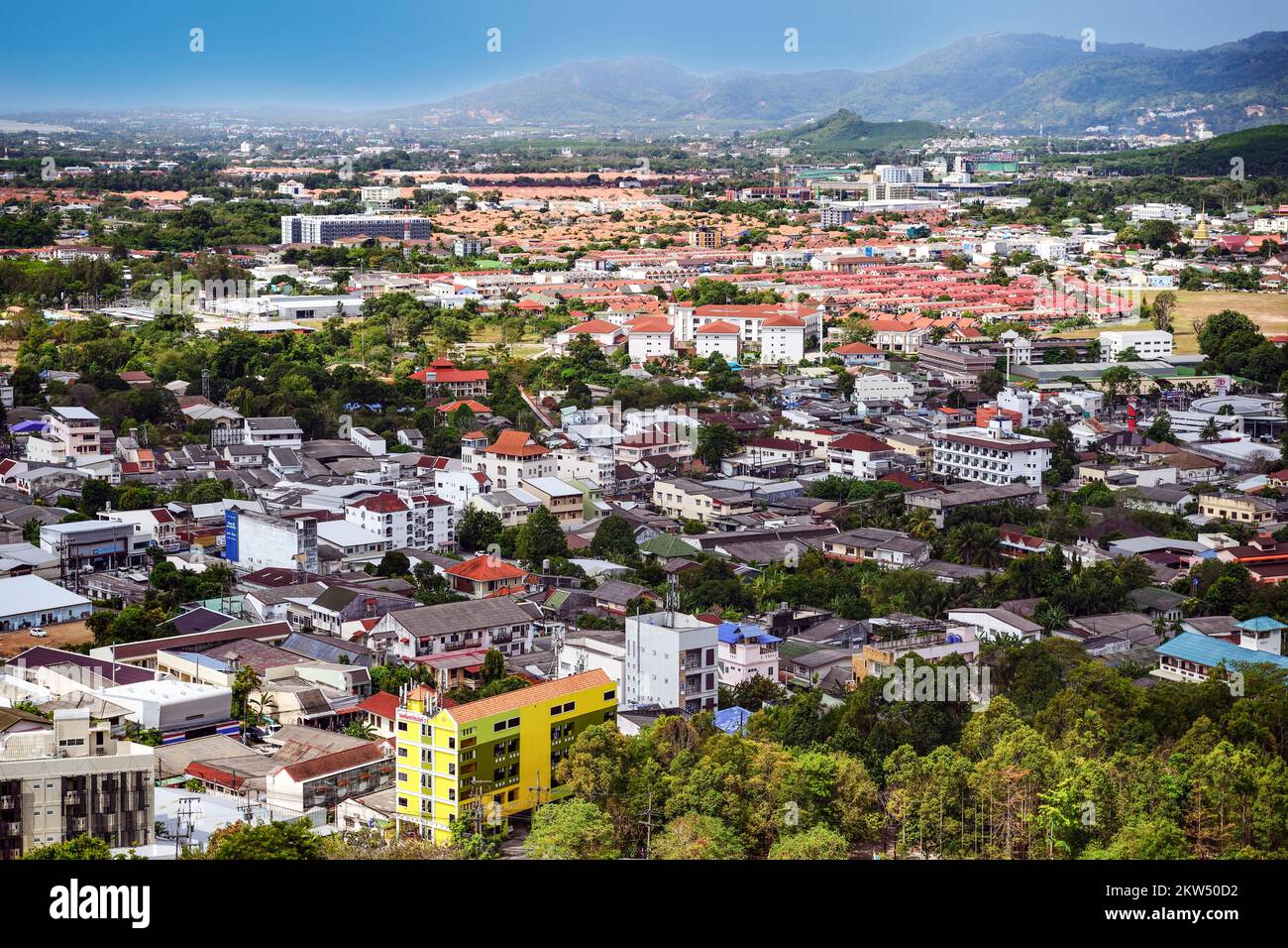 View over Phuket Town, seen from Khao Rang Hill, Phuket, Thailand, Asia Stock Photo