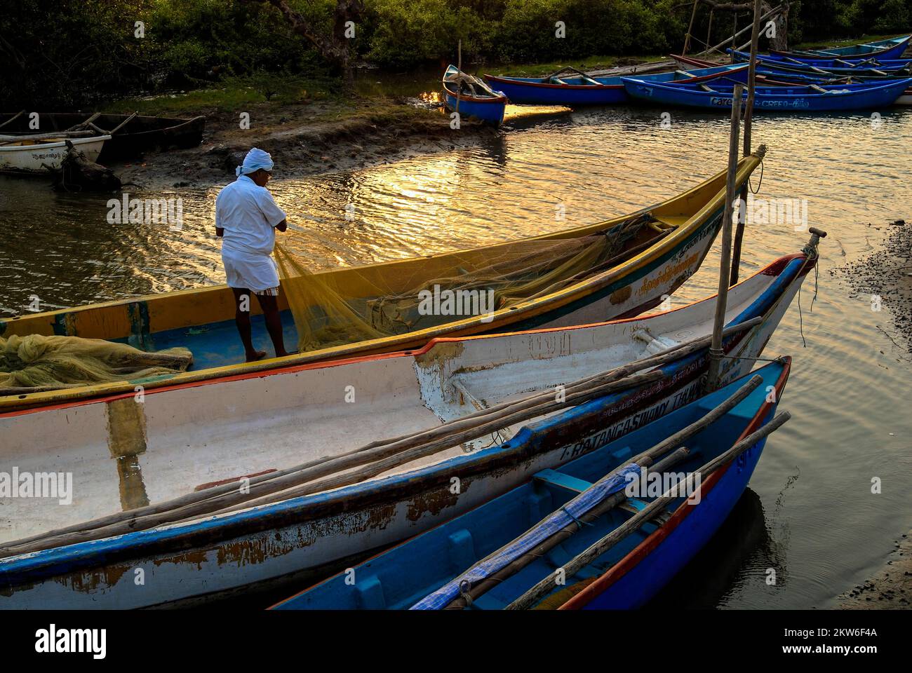 Fishing boats in backwater at Pichavaram mangrove forest, Chidambaram