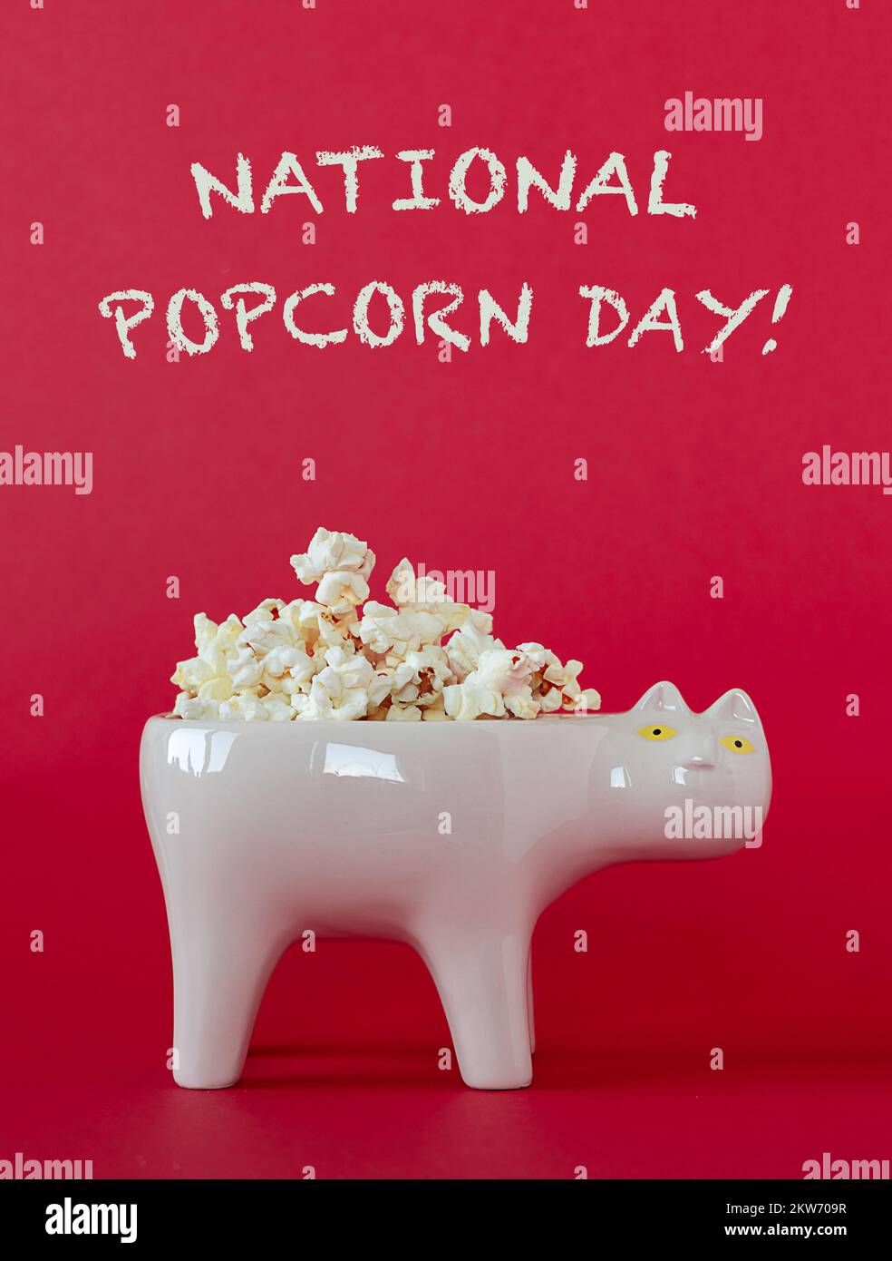 National popcorn day concept. Bowl full of popcorn. Leisure idea Stock