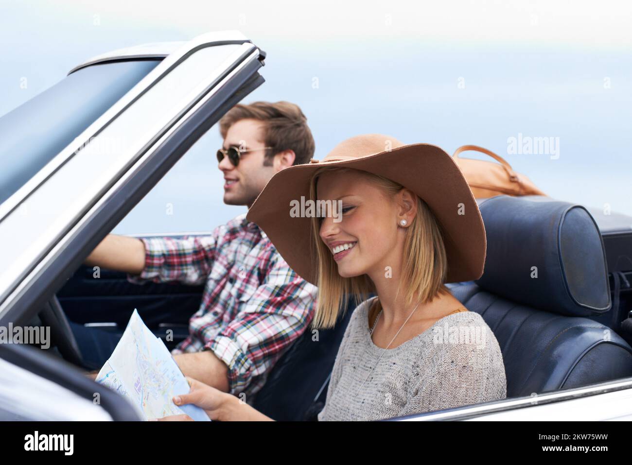 Enjoying a romantic getaway. a couple enjoying a roadtrip. Stock Photo