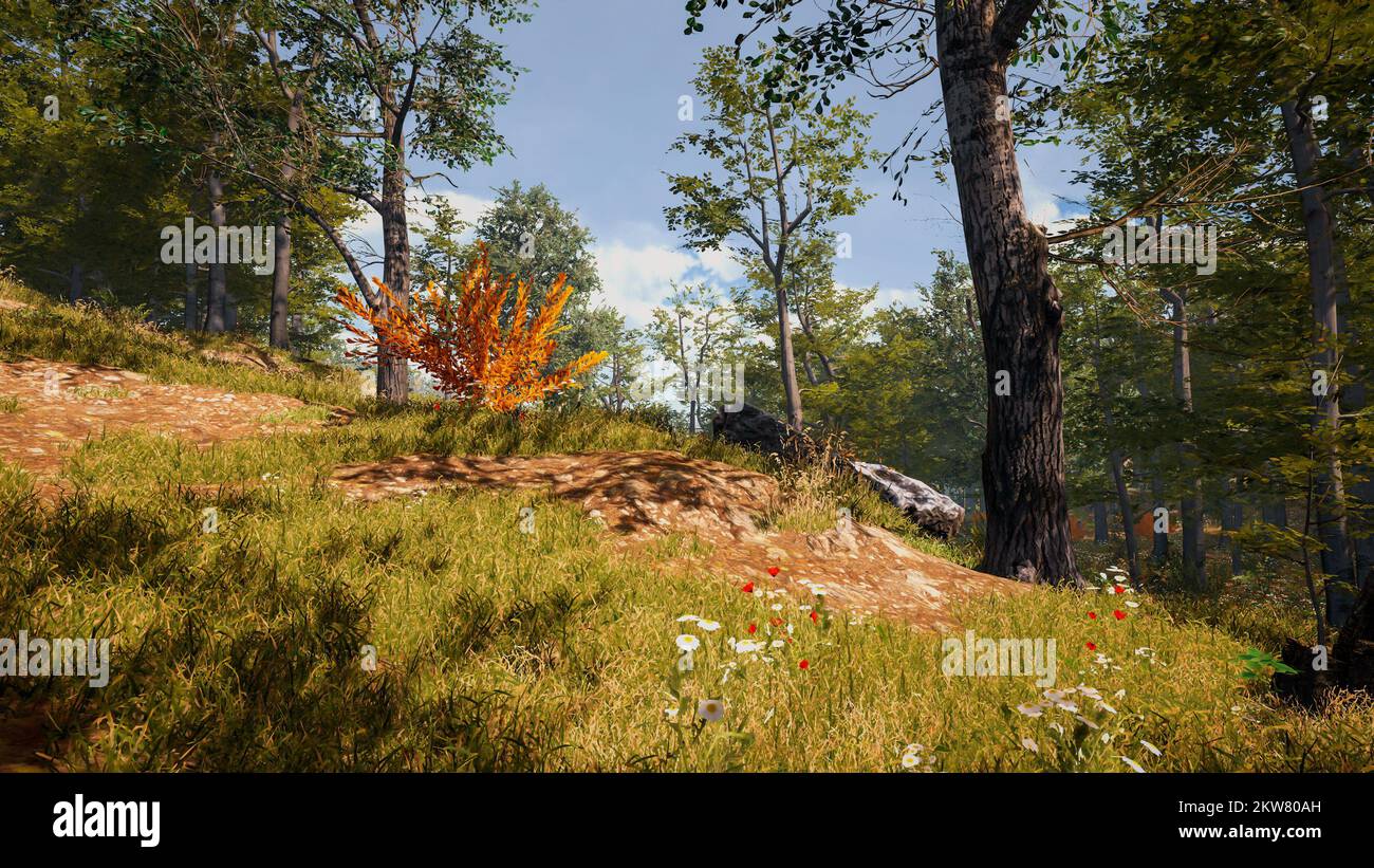3D rendering. An immersive natural environment. Landscape to illustrate ...