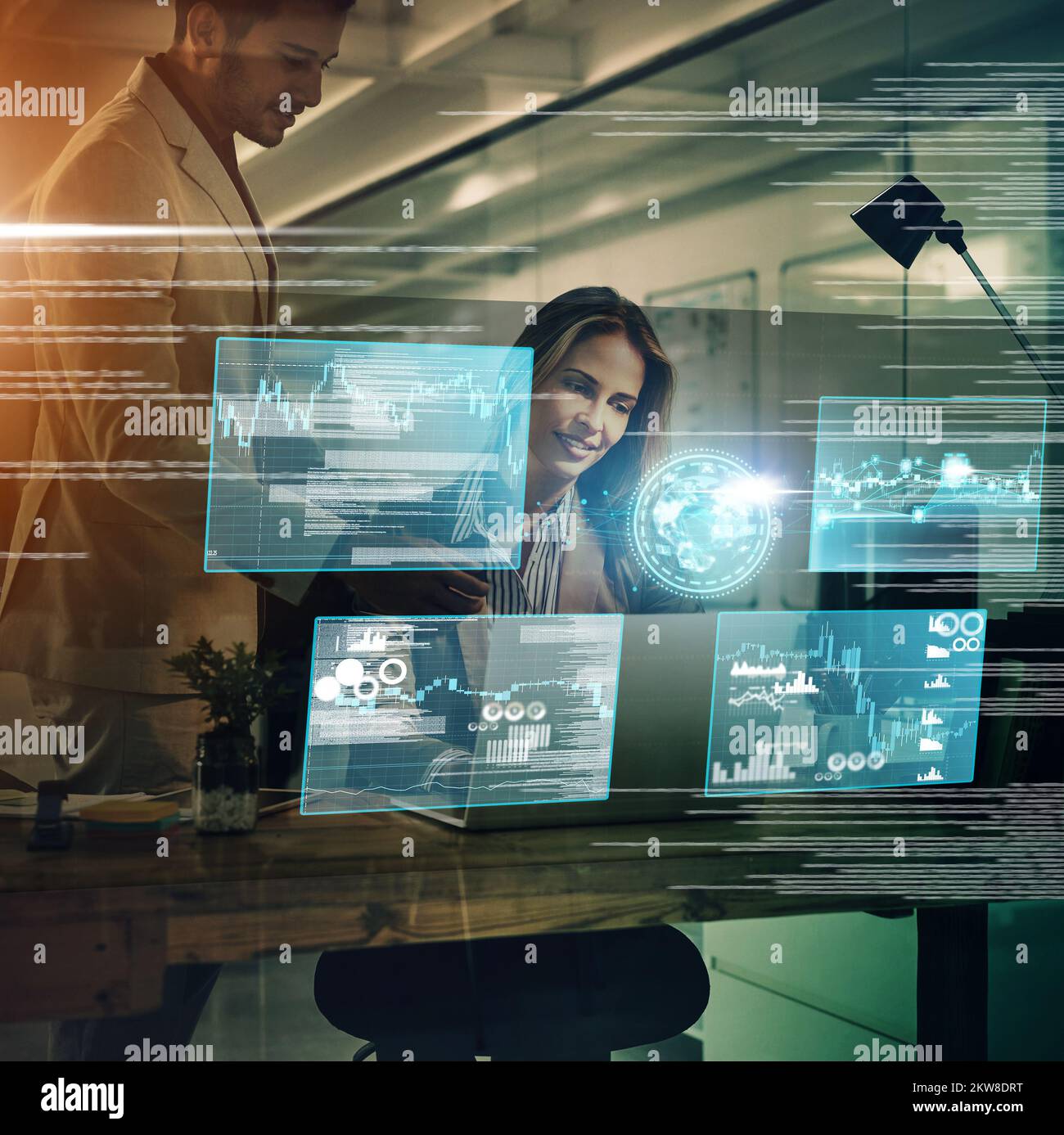 Business people, teamwork or consulting cloud computing, hologram or