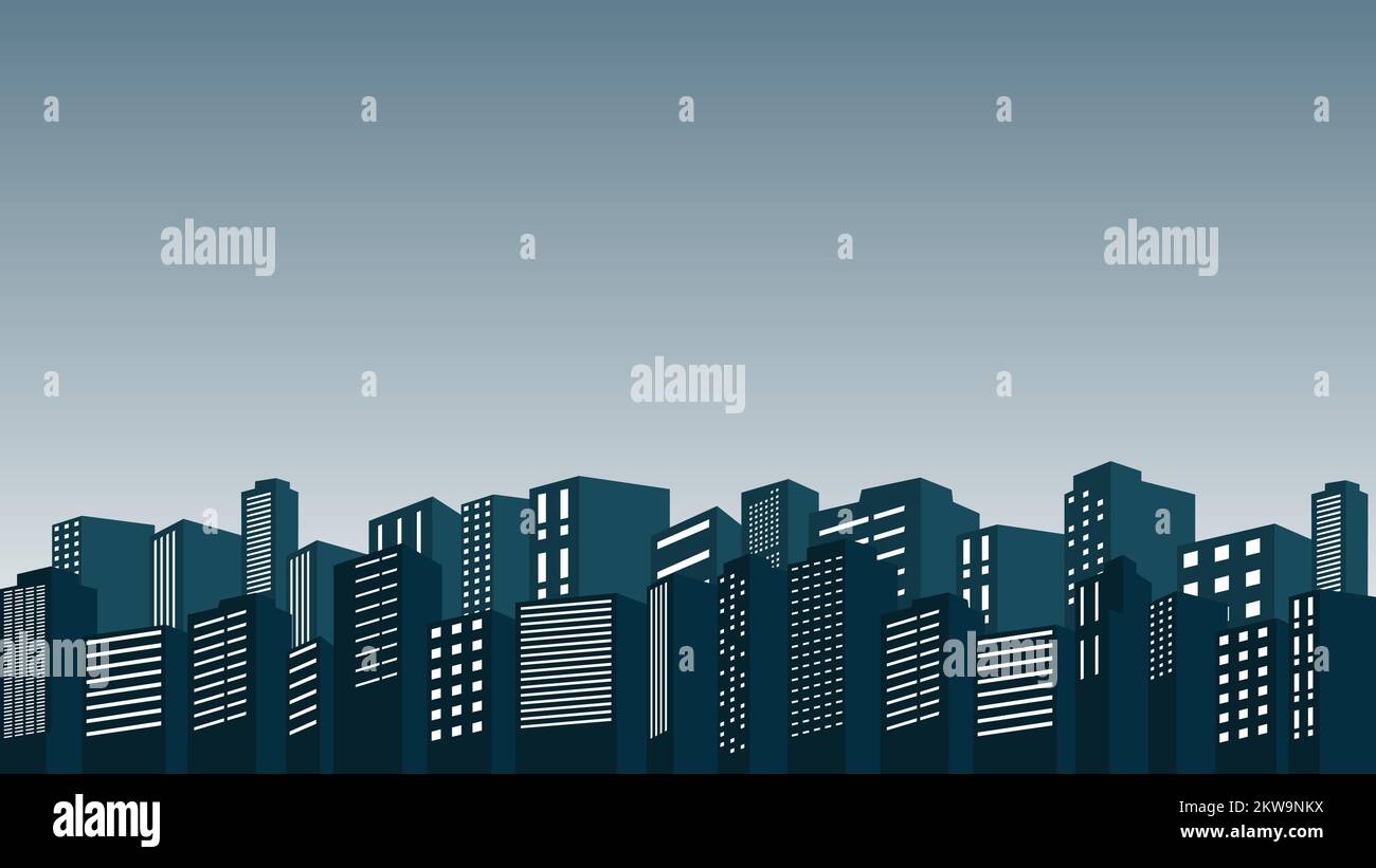 Night city background silhouette with many apartments. City vector ...