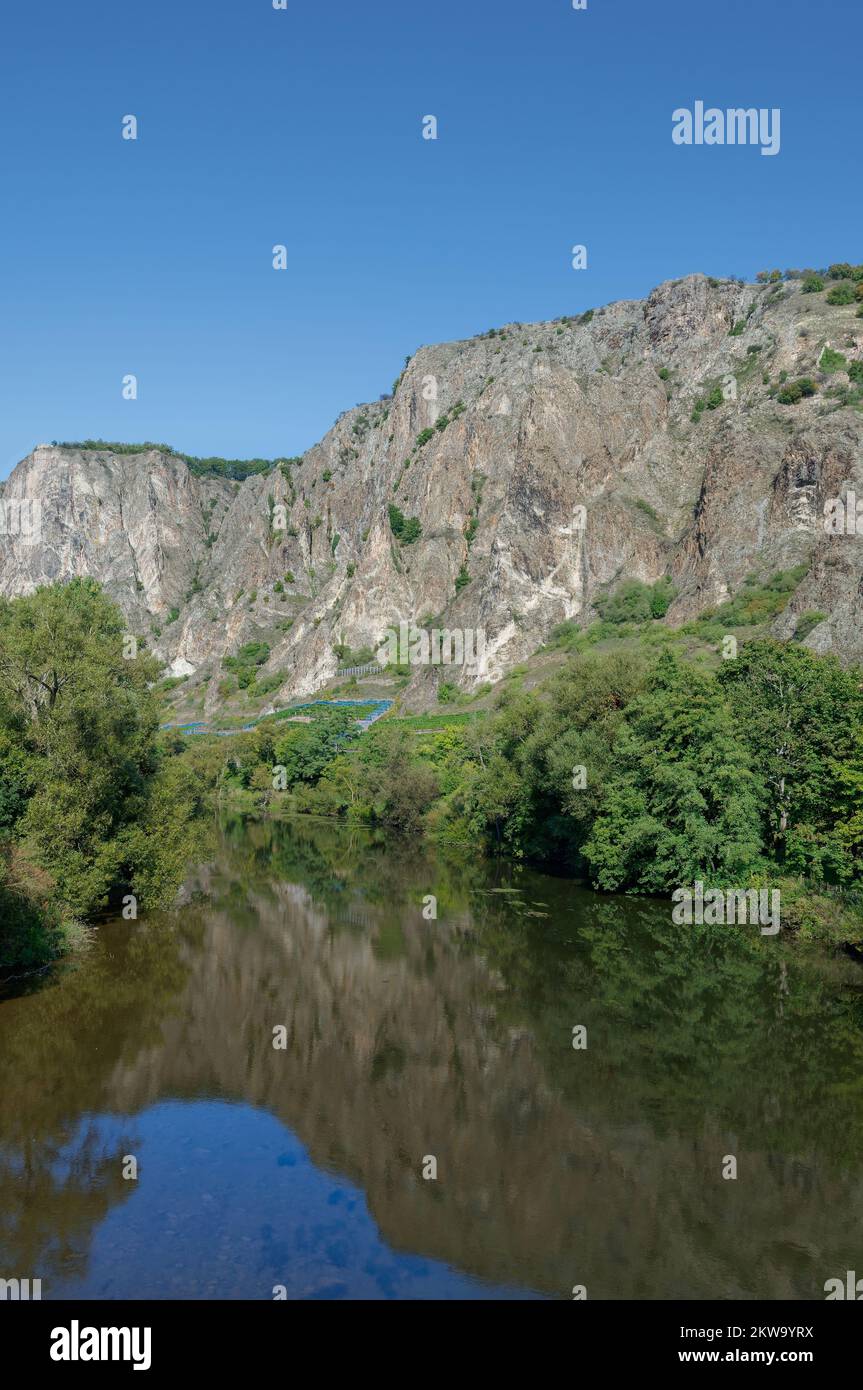 Rotenfels Rock at River Nahe,Rhineland-Palatinate,Germany Stock Photo