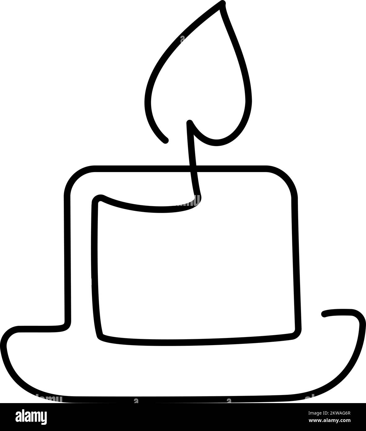 Hand drawn one line vector burning candle logo icon. Continuous