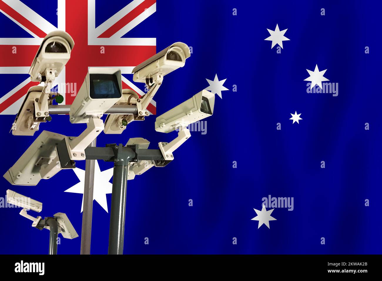 Australian CCTV camera on the flag of Australia Surveillance, security, control and