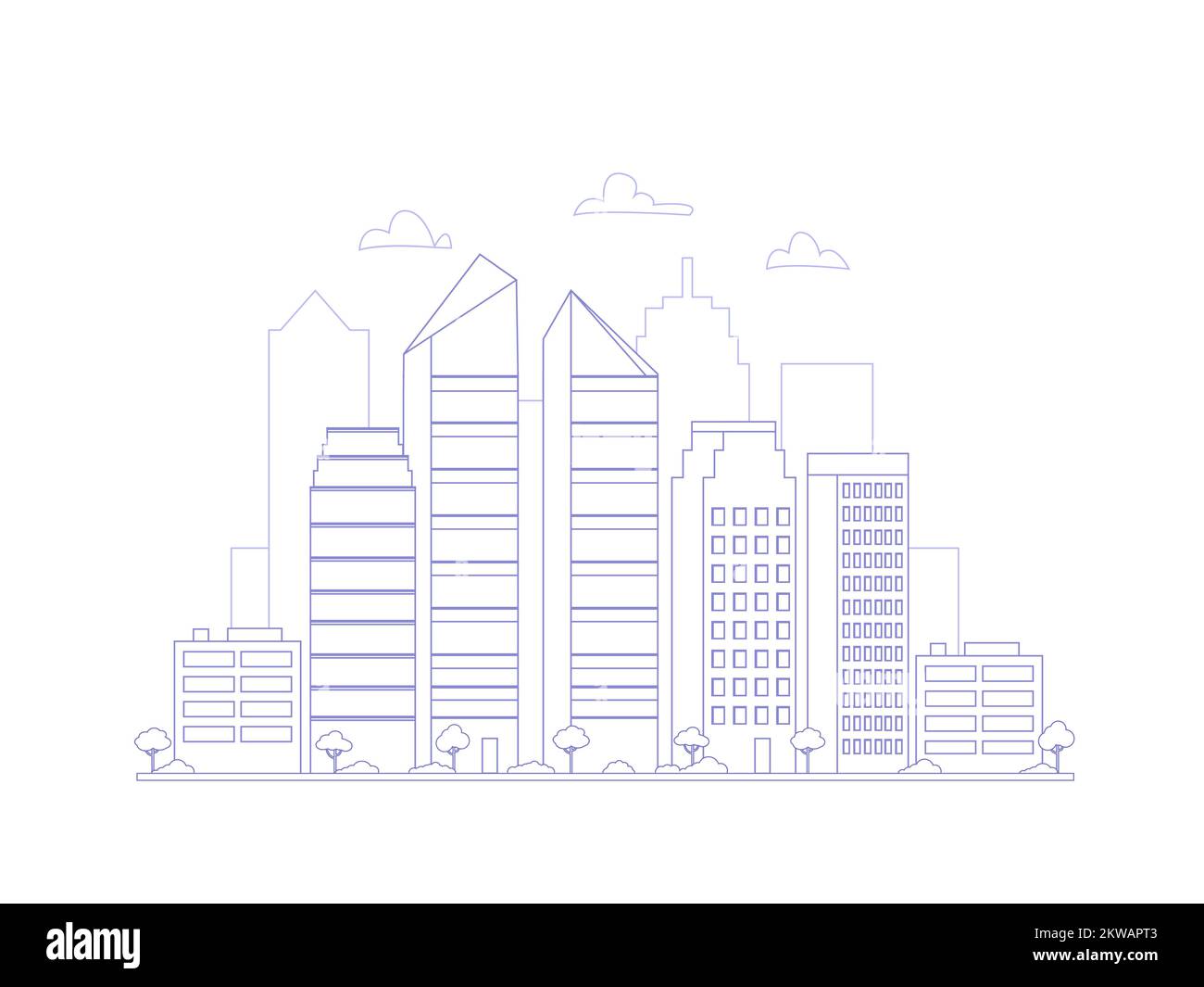 City buildings silhouette in line art style. Cityscape skyline business background vector Illustration. Urban landscape Stock Vector