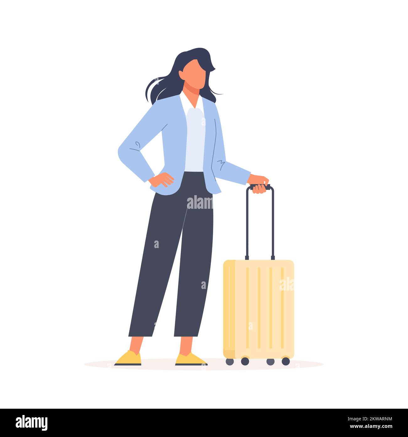 Woman standing with a suitcase. Business people having a business trip