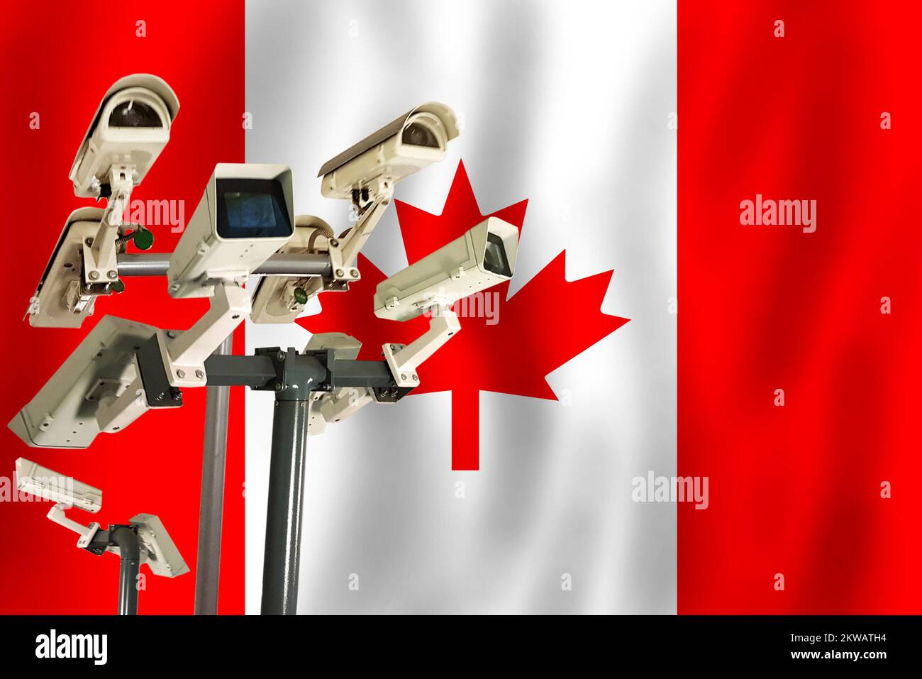 Canadian CCTV camera on the flag of Canada Surveillance, security