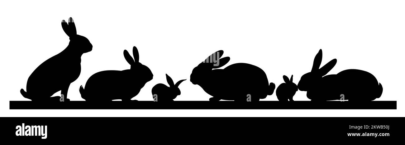 Rabbits are grazing. Picture silhouette. Farm pets. Fur animals. Isolated on white background. Vector Stock Vector