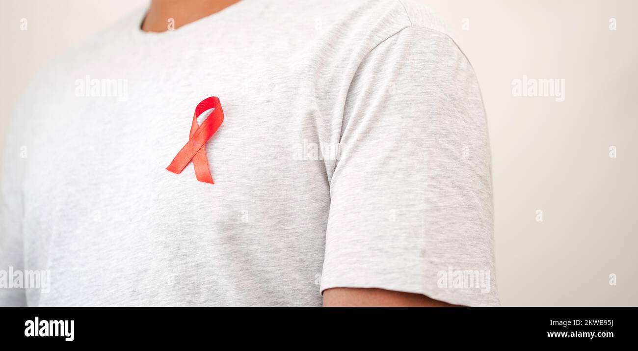 Worlds HIV AIDS Day, 1 December, Health Concept, Men Wearing HIV AIDS ...