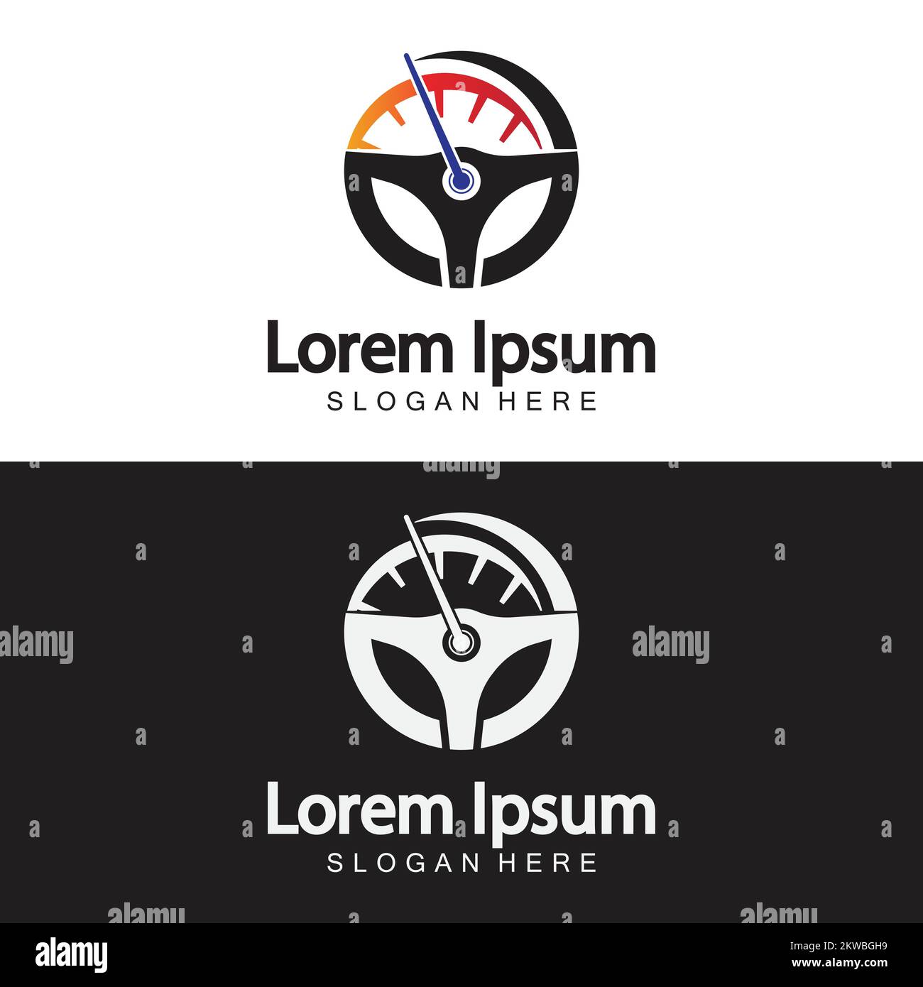 Steering Wheel and speedometer logo template. Driving school vector design. Stock Vector