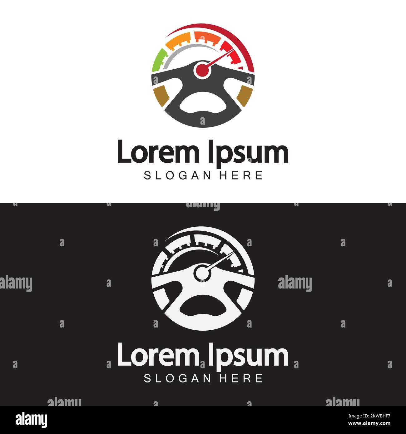 Steering Wheel and speedometer logo template. Driving school vector design. Stock Vector