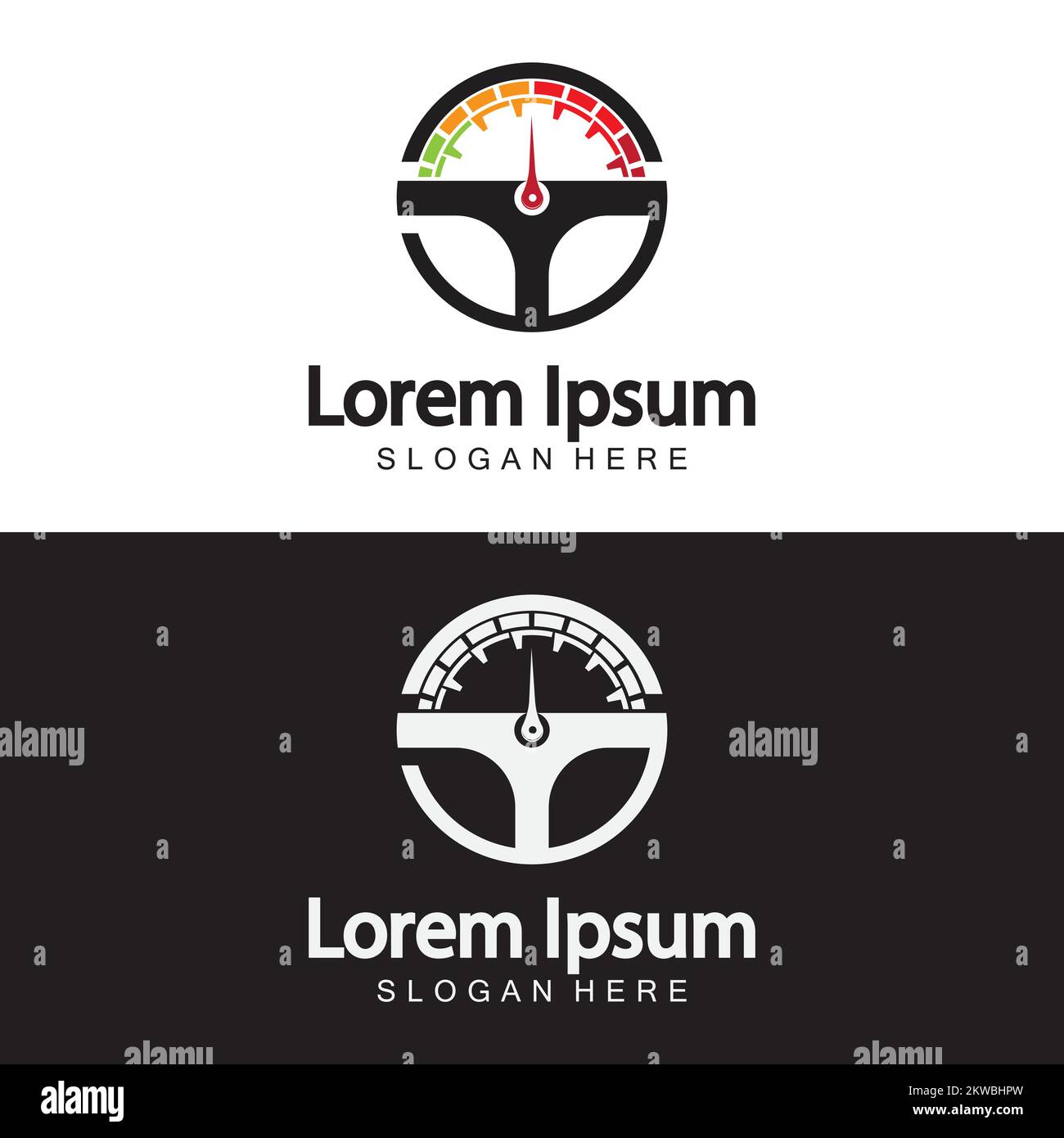 Steering Wheel and speedometer logo template. Driving school vector design. Stock Vector