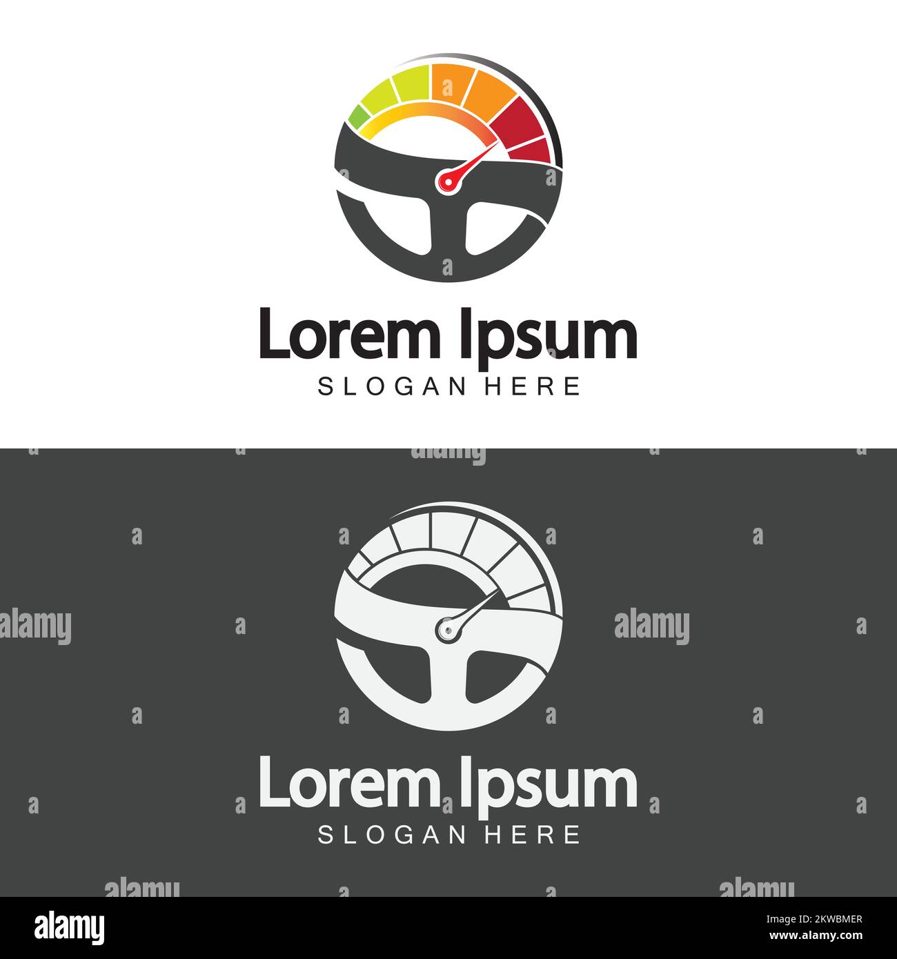Steering Wheel and speedometer logo template. Driving school vector design. Stock Vector