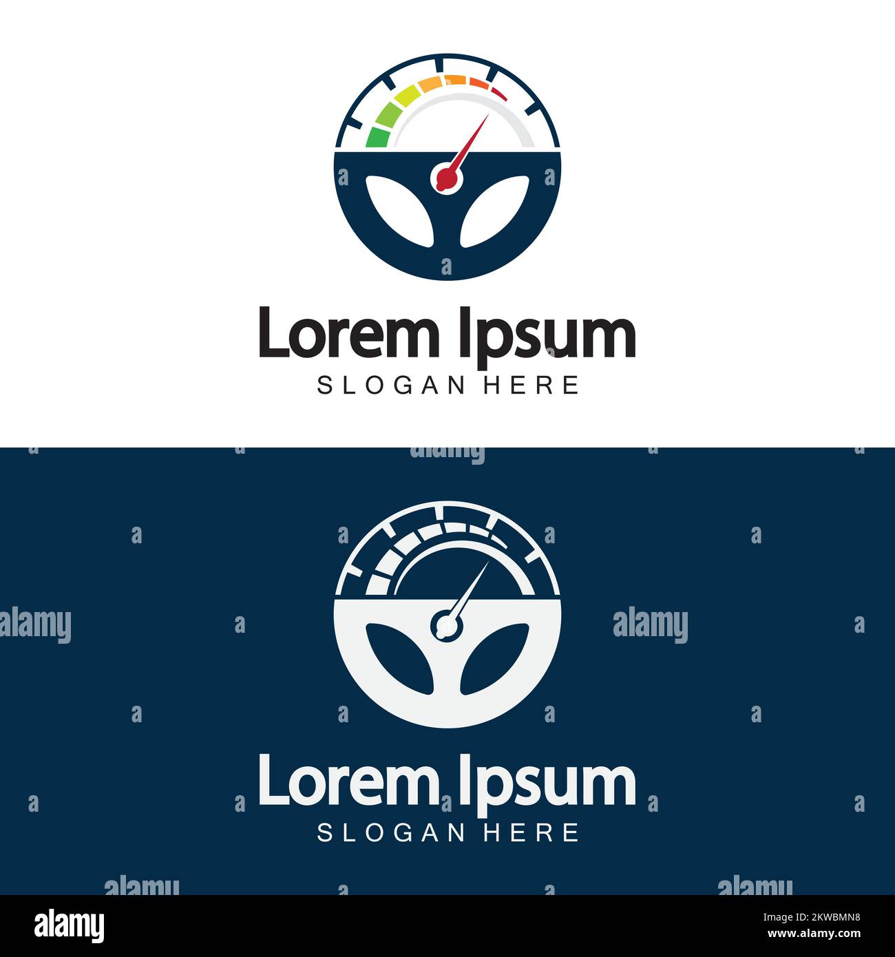 Steering Wheel and speedometer logo template. Driving school vector design. Stock Vector