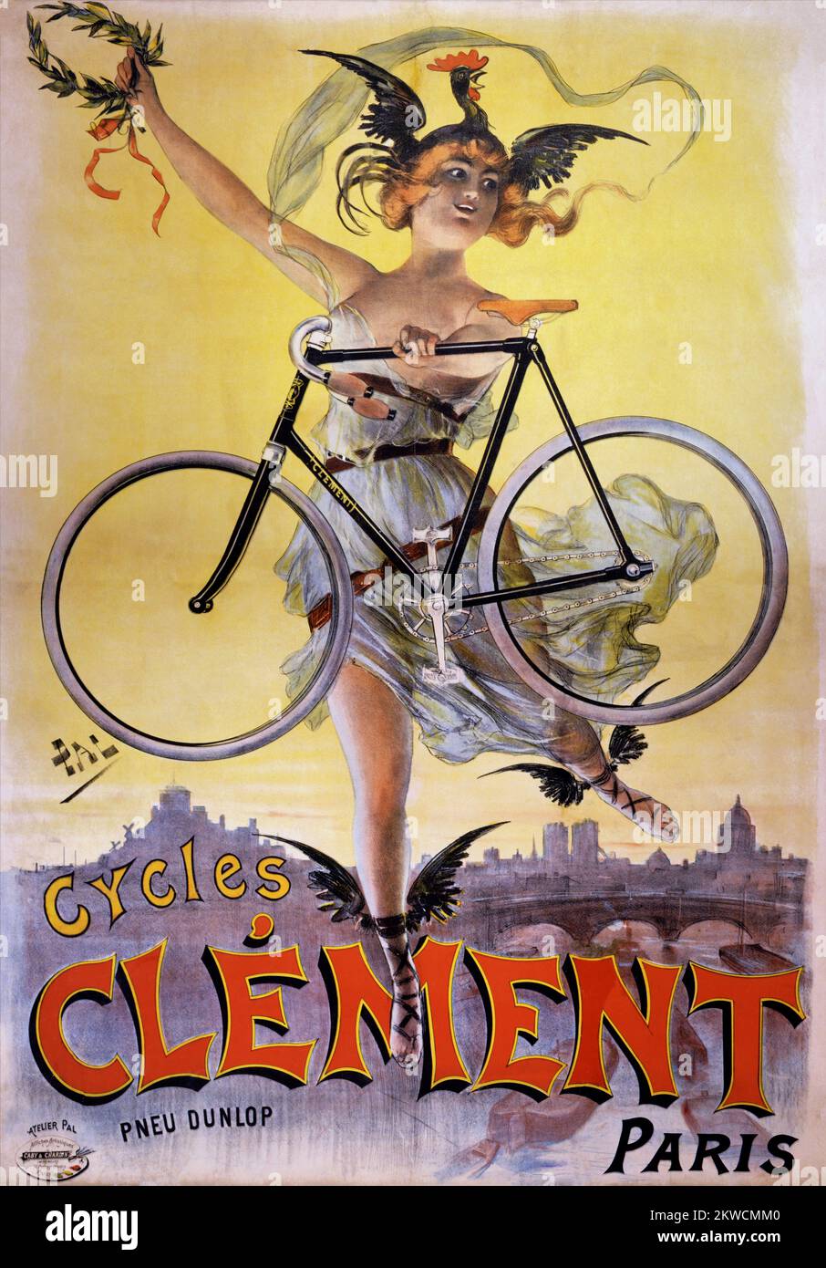 Cycles Clément, Paris. Pneu Dunlop by Jean de Paléologue (PAL 1855–1942). Poster published in 1898 in France. Stock Photo