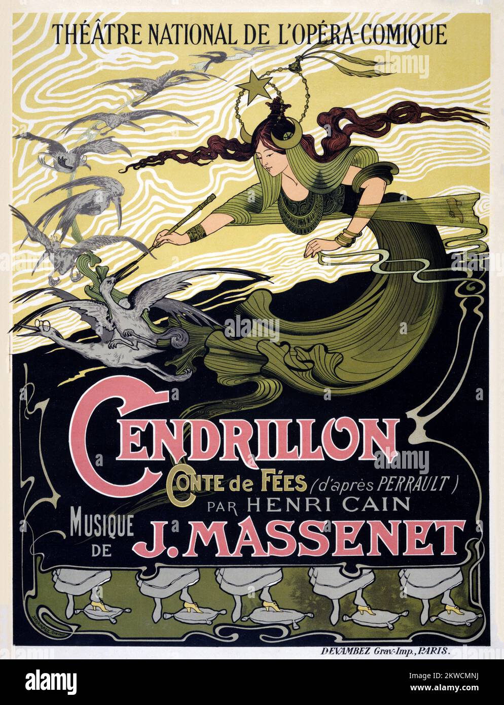 Théâtre National de l'Opéra-comique. Cendrillon by Emile Bertrand (1842-1912). Poster published in 1900 in France. Stock Photo