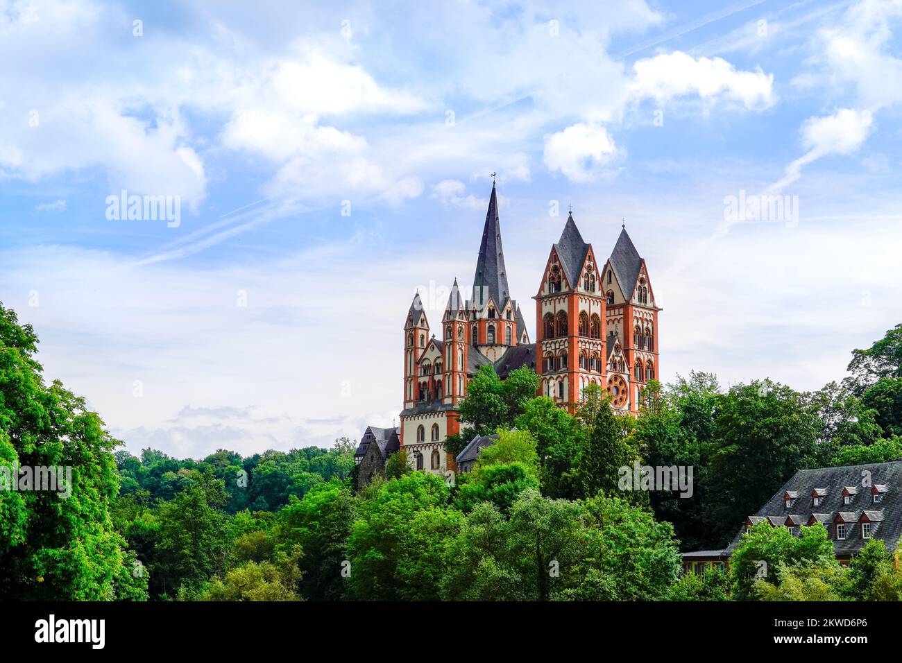 View of the cathedral in Limburg an der Lahn. Limburg Cathedral. Historic Cathedral church. Stock Photo