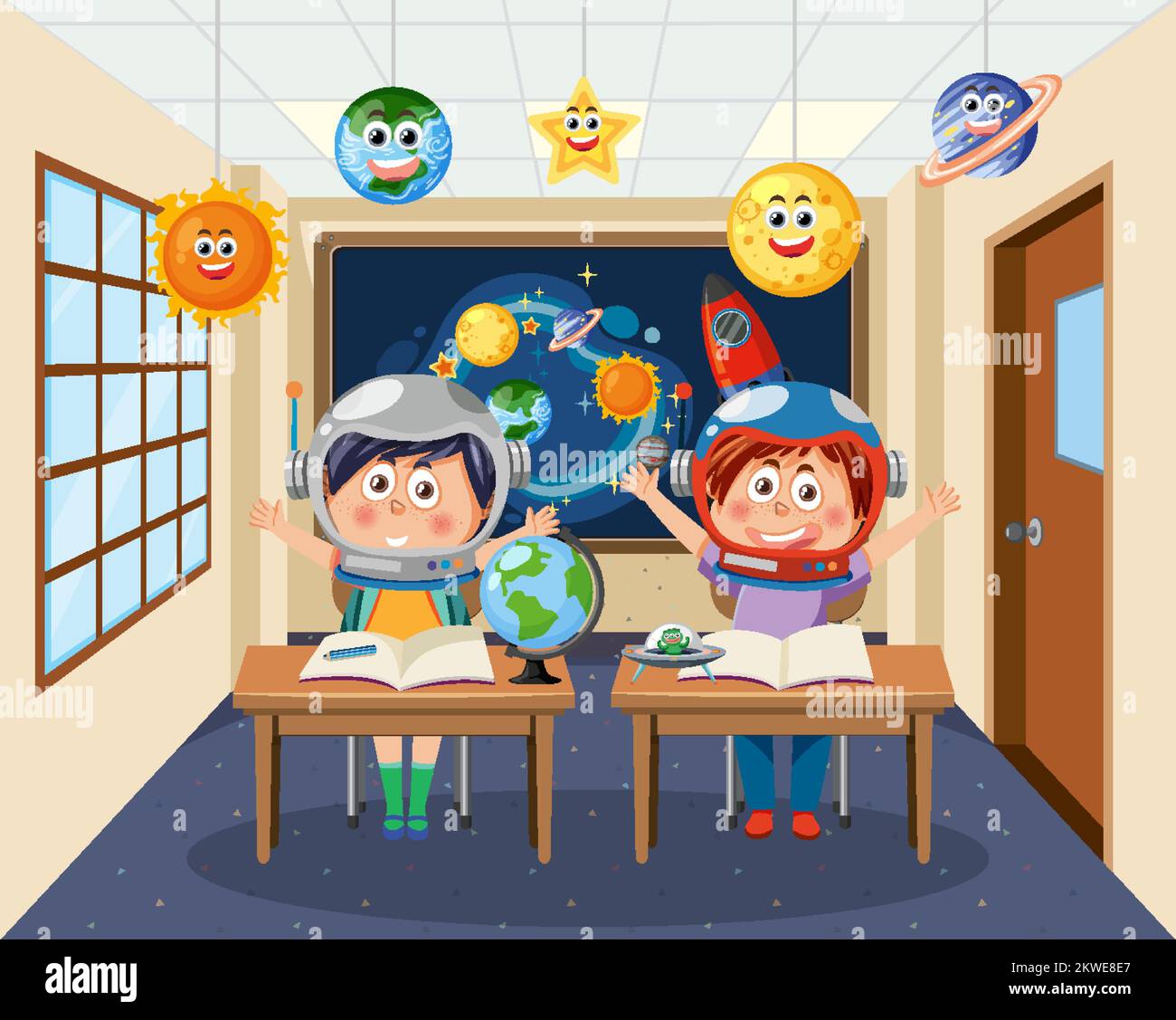 Astronomy theme with kid students illustration stock vector image art