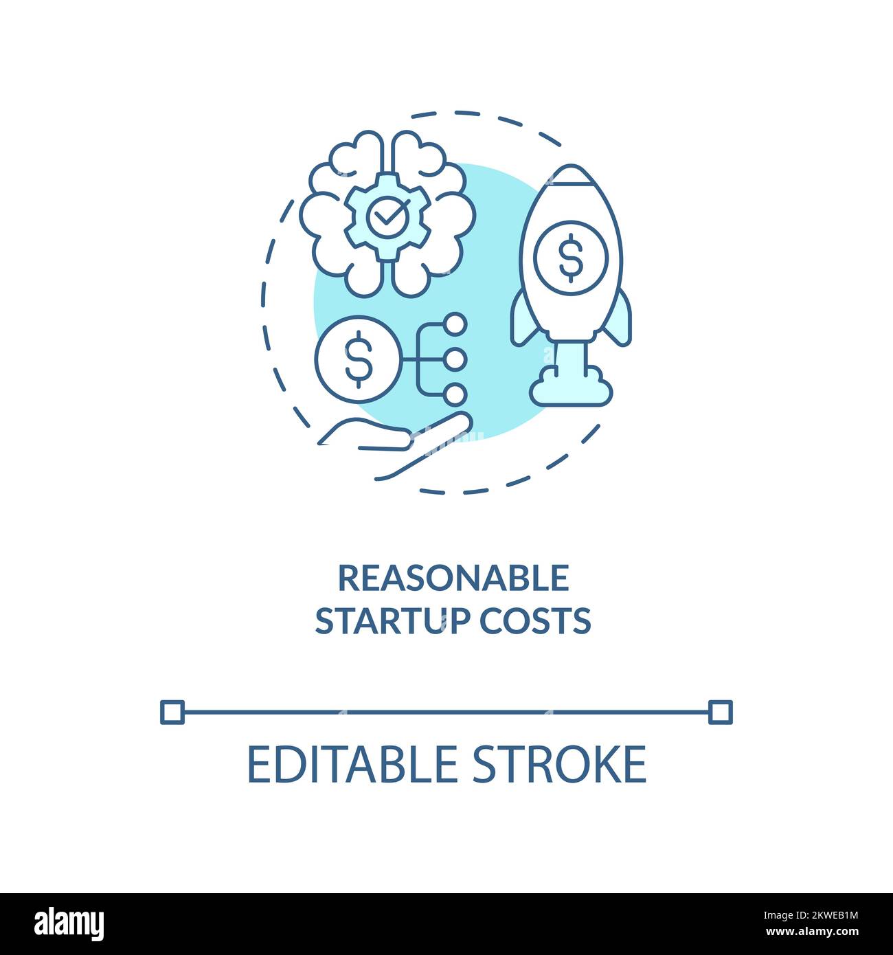 Reasonable startup costs concept turquoise icon Stock Vector