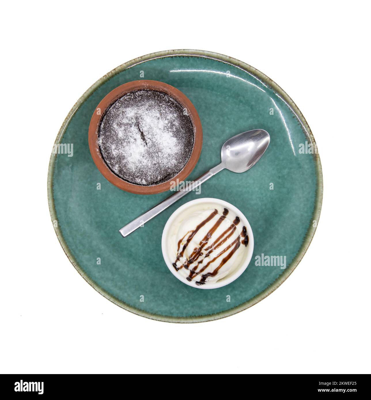 Chocolate Souffle with ice cream isolated on white Stock Photo